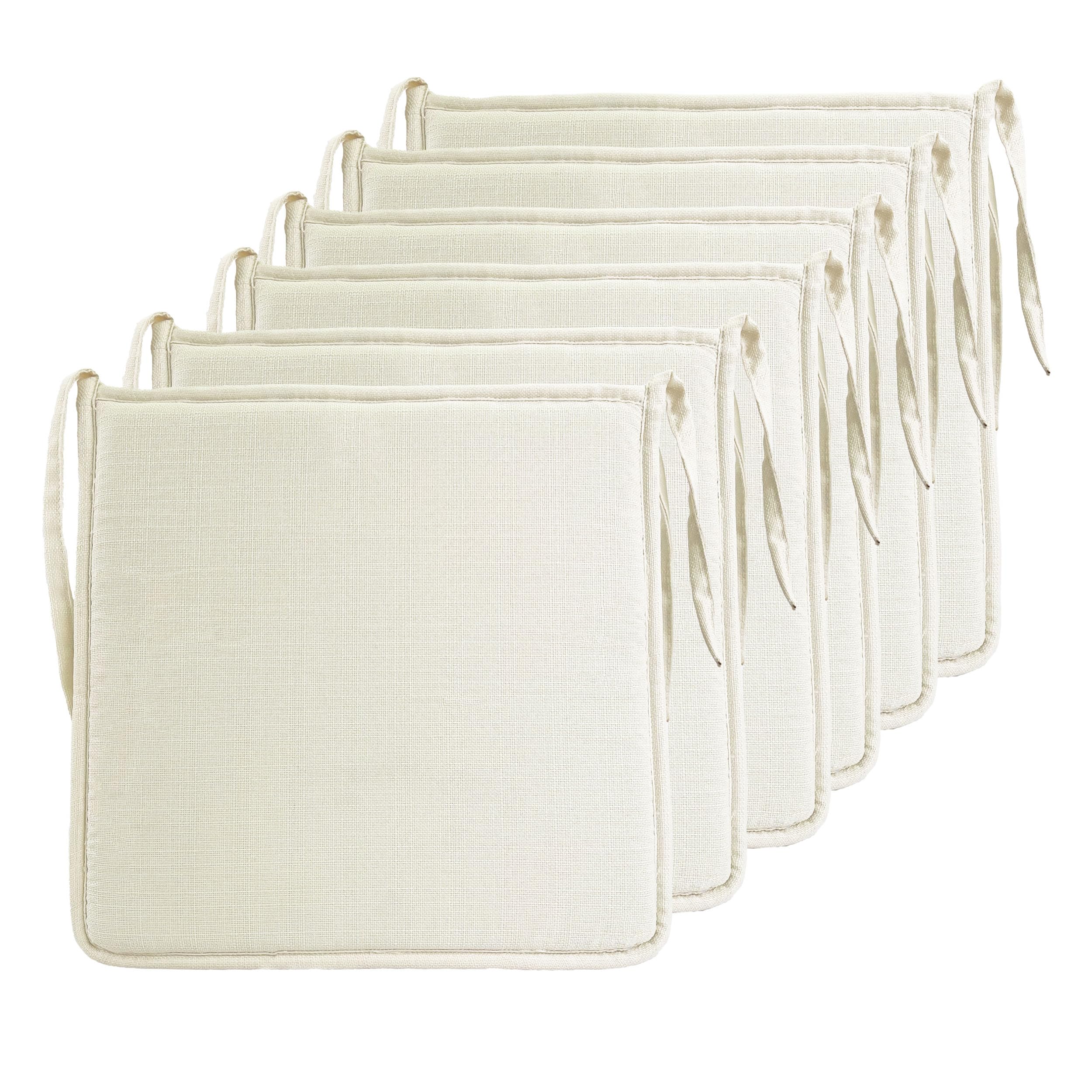 Meishida Cojín Silla Elegante y Cómodo, Cojín Asiento Transpirable de con Funda Imitación Lino para Comedor, Pack de 6 Unidades, 40 x 40 x 2 cm (Blanco Hueso)
