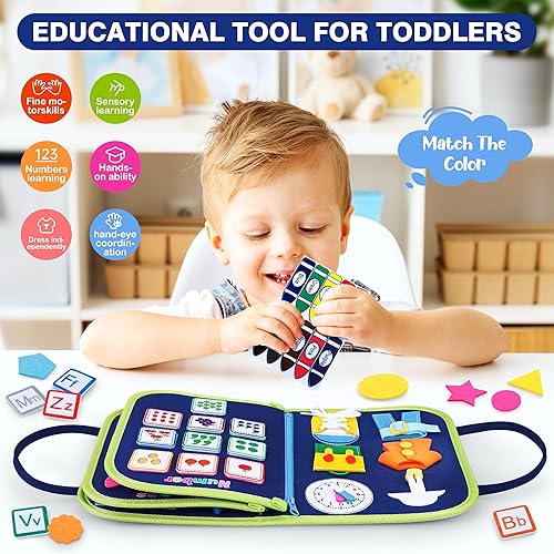 Miniatura 6 de CUKU Busy Board Montessori - Tabla de actividades para niños pequeños de 1, 2, 3, 4 años, juguetes Montessori, libro ocupado, habilidades motoras de