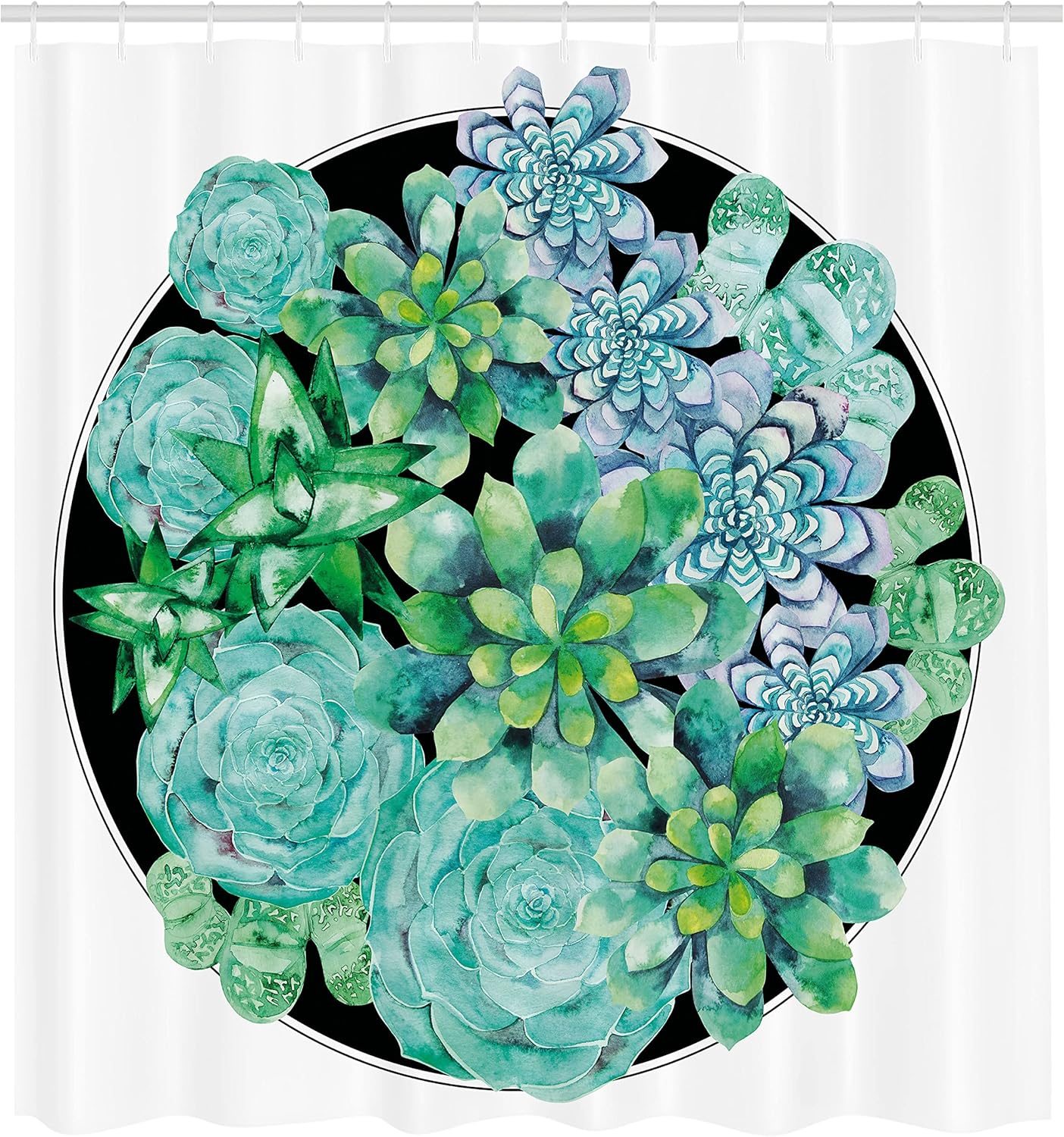 Ambesonne Succulent Shower Curtain, Different Succulent Plants Corsage Design Exotic Flora Agave Foliage, Cloth Fabric Bathroom Decor Set with Hooks, 69" W x 75" L, Teal Blue