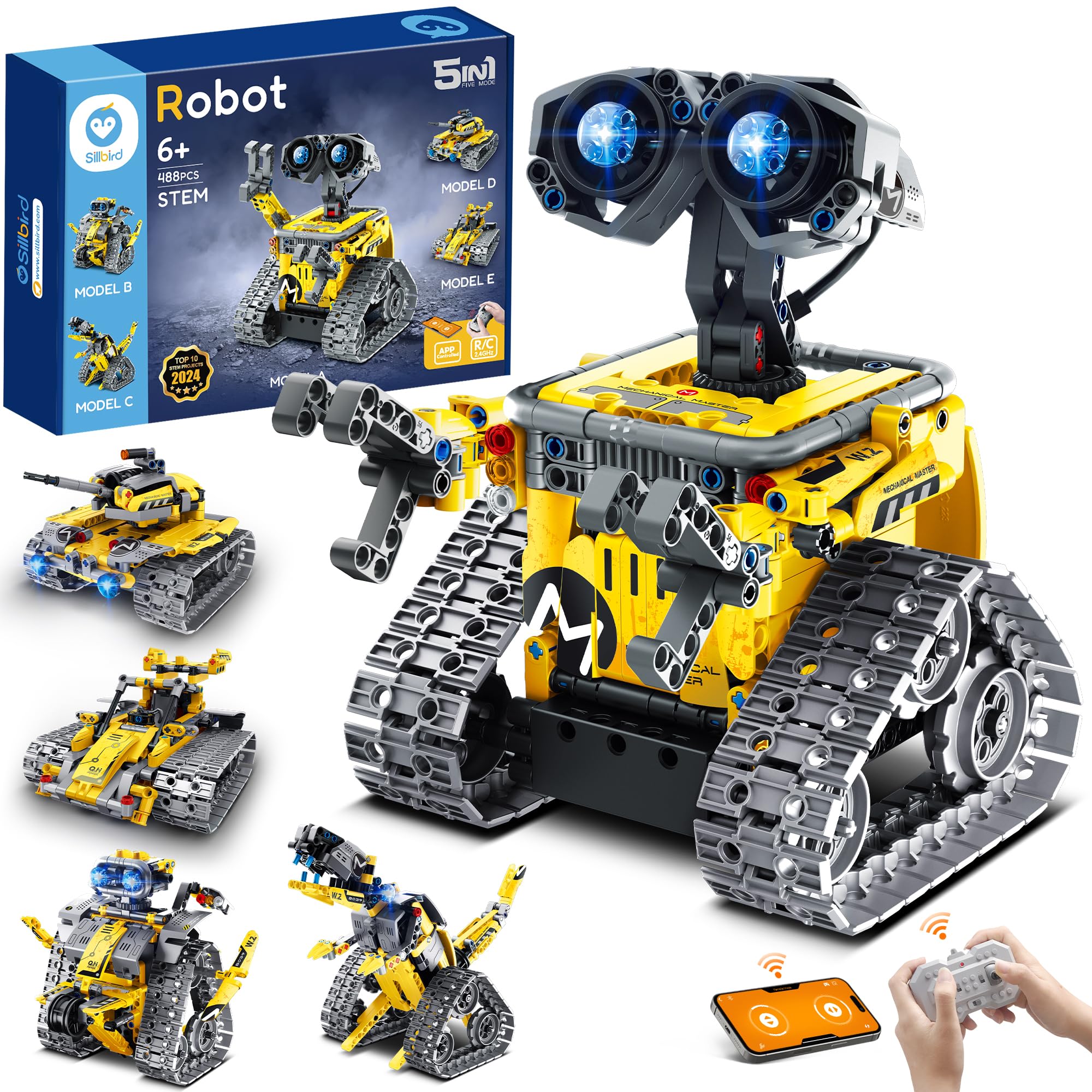 Sillbird Robot Building Kit with Remote Control STEM Gifts for Boys Age 8-13, Technic Coding Robotic Toys for Kids Birthday, Buildable 5in1 Models with 488 PiecesSillbird Robot Building Kit with Remote Control STE…