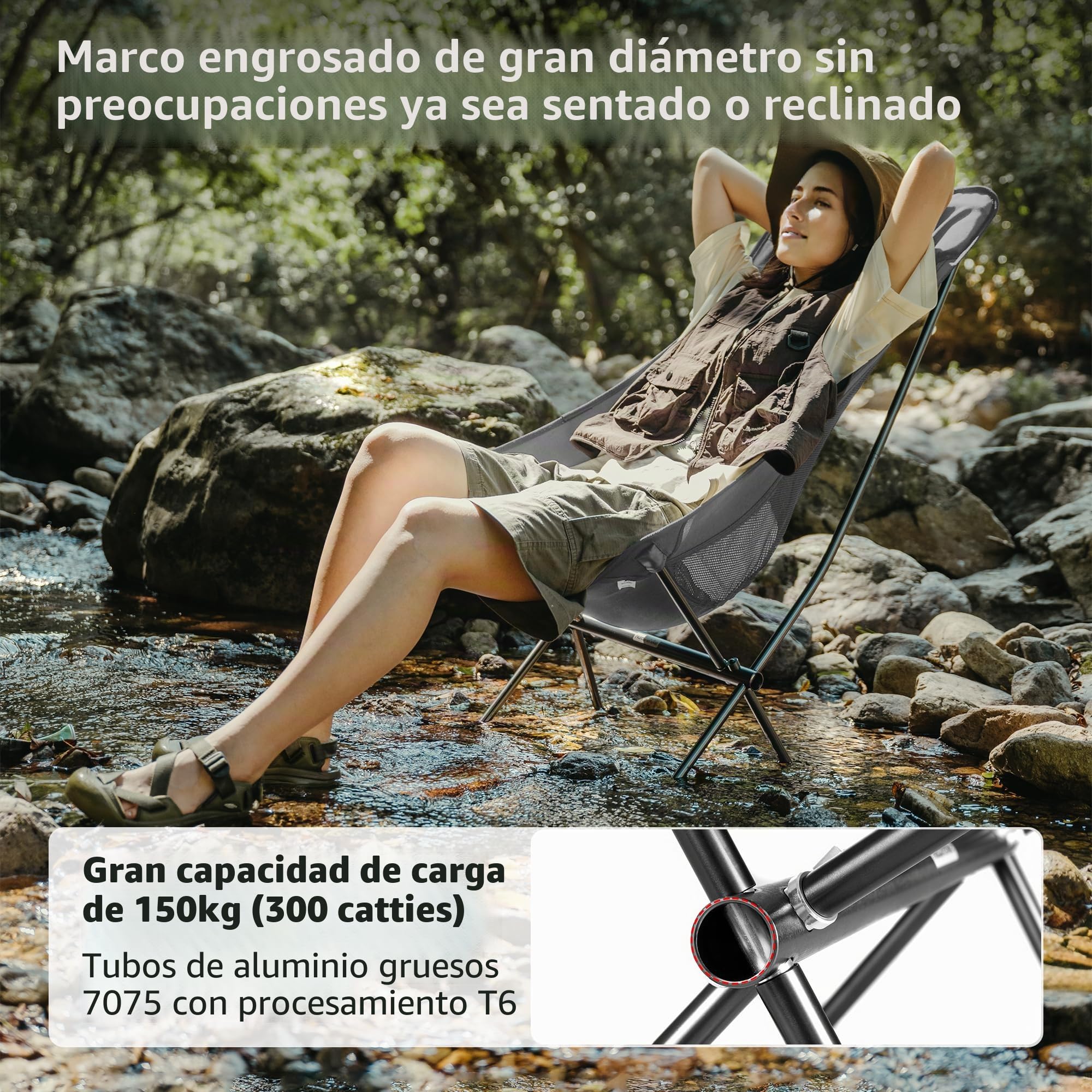Naturehike Silla de Camping Plegable portátil Ultraligera con Bolsa de Transporte, Silla de Pesca Ligera, desmontaje rápido y Montaje, para Camping, pícnic al Aire Libre