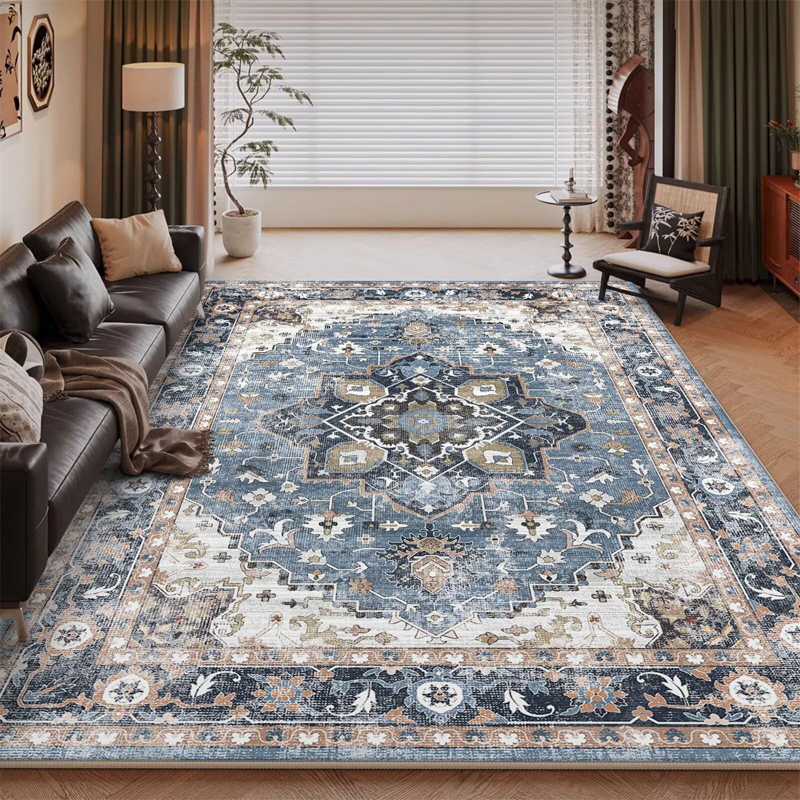 Descente de lit rétro-blumen bleu 130x190cm pour une décoration de chambre chaleureuse