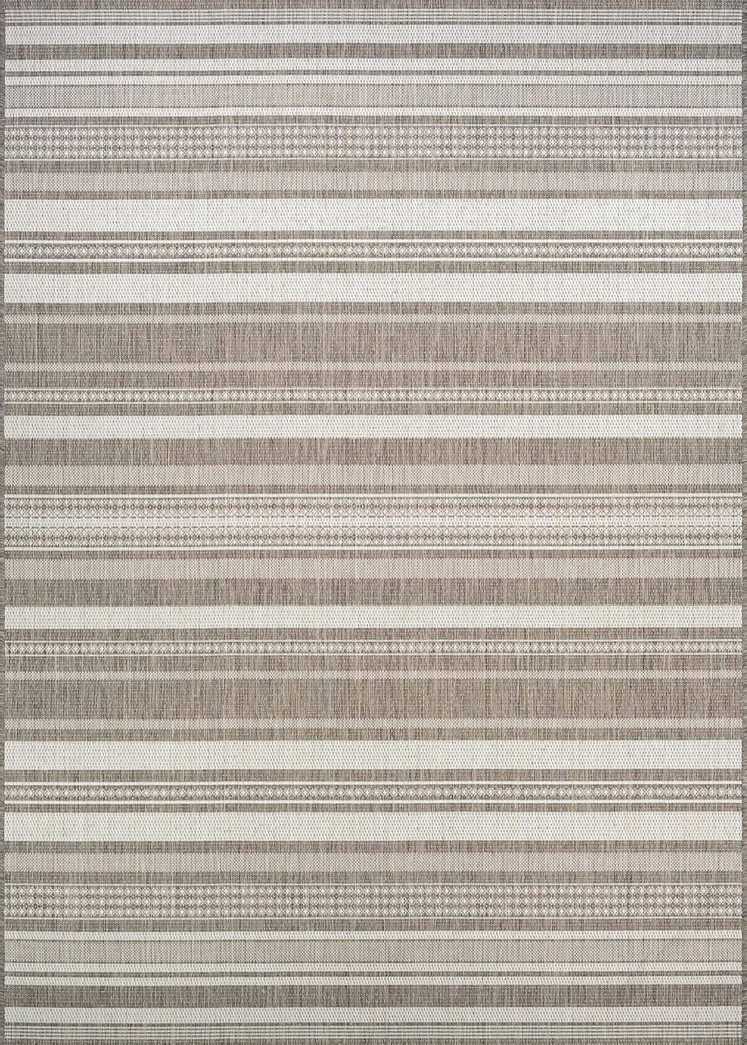 Couristan Recife Indoor Outdoor Rug - Gazebo Stripe 7'6" x 10'9" Rectangle in Ivory and Taupe, Low Pile, Hose Washable, Pet- Kid Friendly Home Decor for Living Room, Patio Furniture Set, Kitchen
