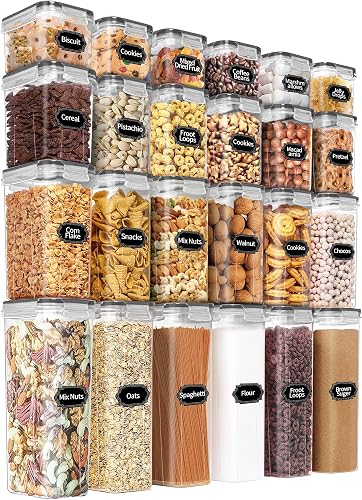 PRAKI Airtight Food Storage Containers Set with Lids - 24 PCS, BPA Free Kitchen and Pantry Organization, Plastic Leak-proof Canisters for Cereal Flour & Sugar - Labels & Marker(Grey0