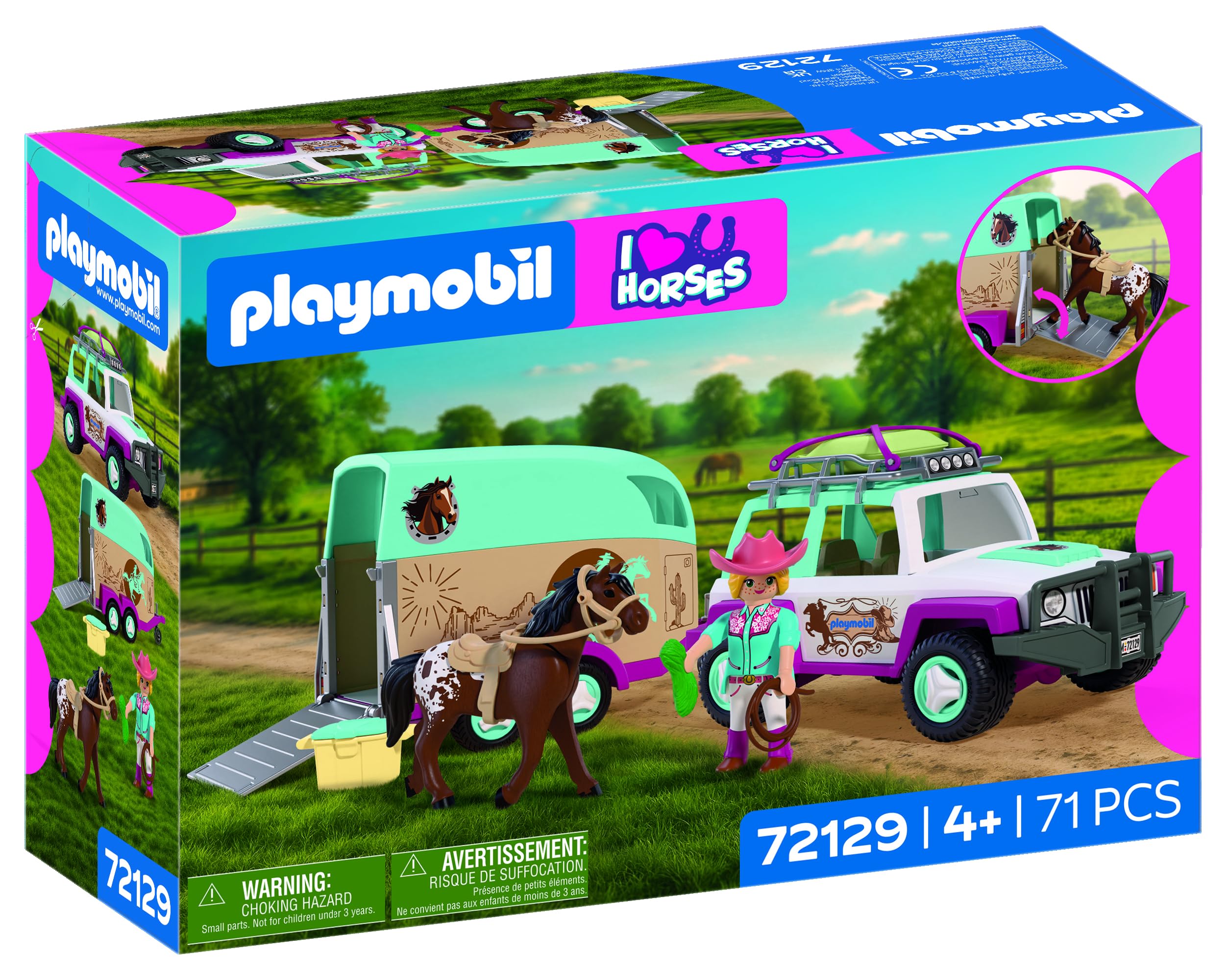 Playmobil | I Love Horses | Vehicle with Horse Trailer | Transport Set with Rider, Horse, Accessories & Moving Ramp | For Children Aged 4+ | 72129