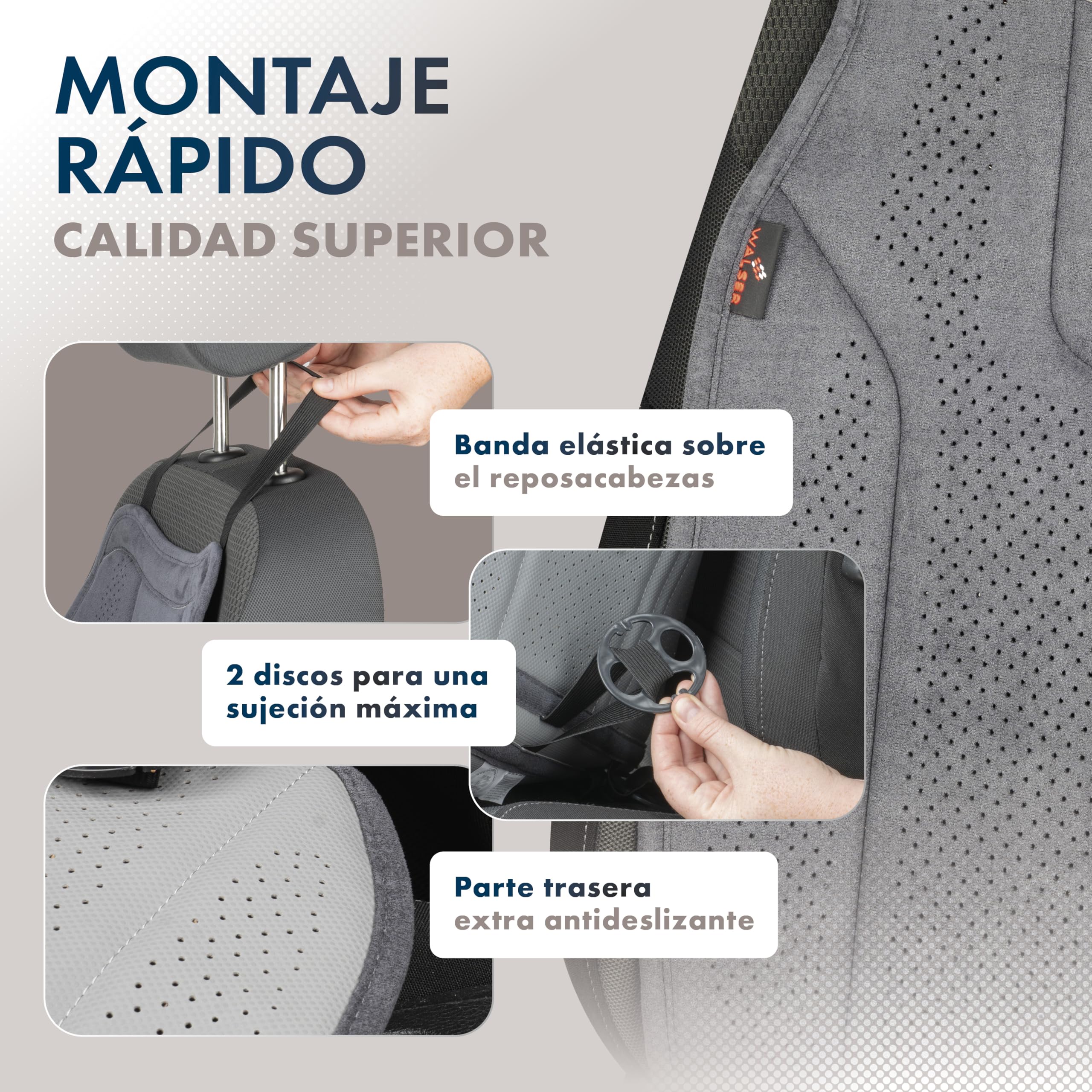 Walser Cojin Premium Coche Nubo, 1 Protector Antracita, Funda Delantera Aspecto Alcantara, Proteccion para Posicion Delantera
