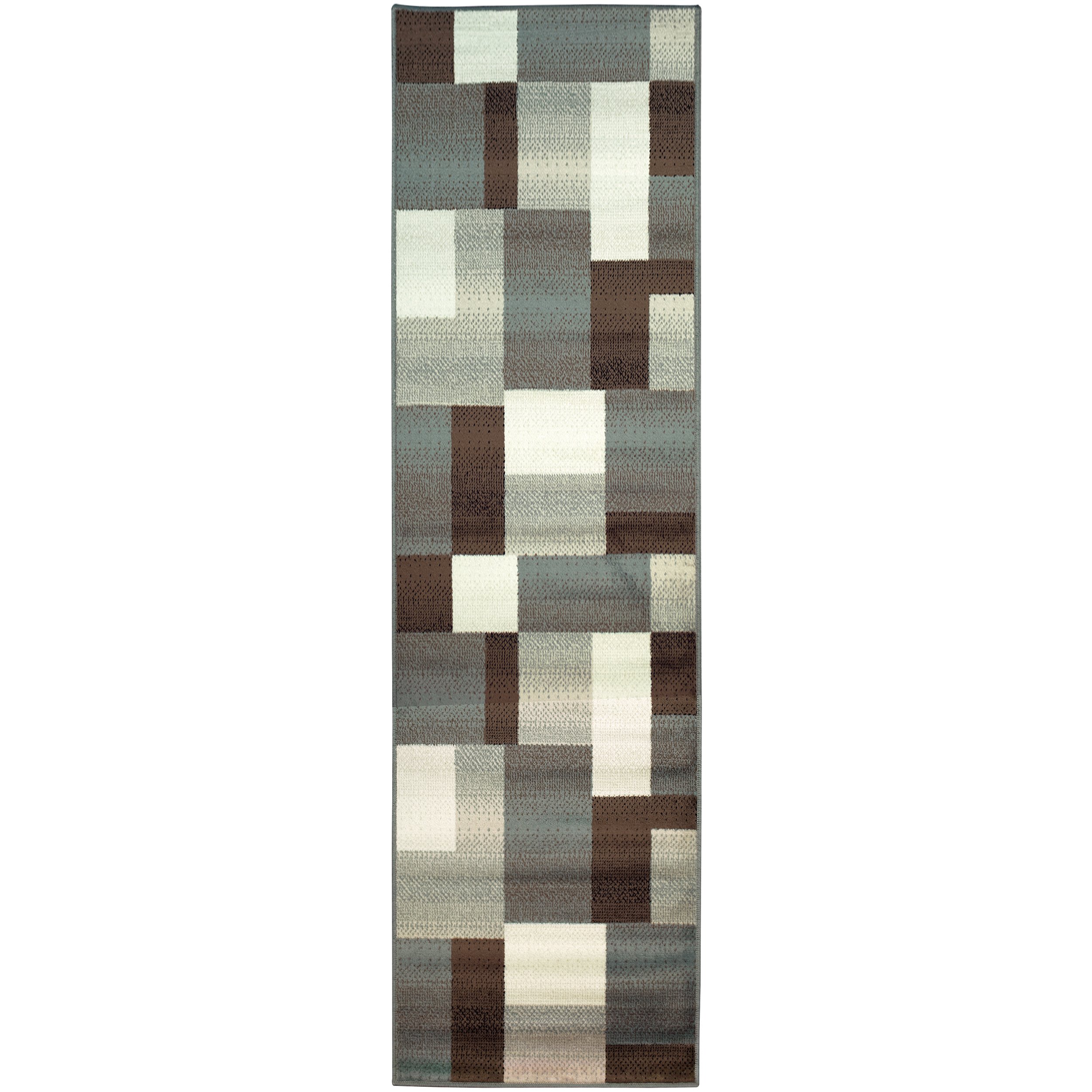 SUPERIOR Indoor Runner Rug, Jute Backed, Perfect for Entryway, Office, Living/Dining Room, Bedroom, Kitchen, Modern Geometric Patchwork Floor Decor, Clifton Collection, 2'7" x 10', Grey/Brown