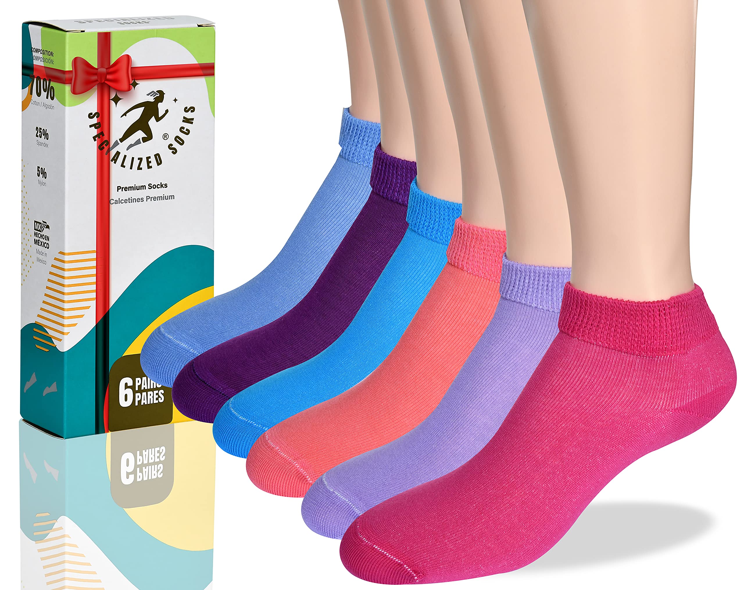 Specialized SocksDiabetic socks women 9-12, Neuropathy socks - Soft Cotton, Comfortable, Stretchy, Durable,Thin fit, 6 pairs
