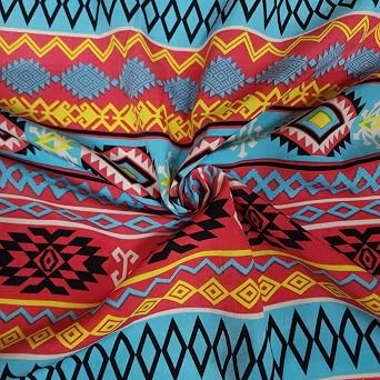 Native American Tribal Print Polyester Fabric, 90s Style, 57 in Wide, Sold by Yard