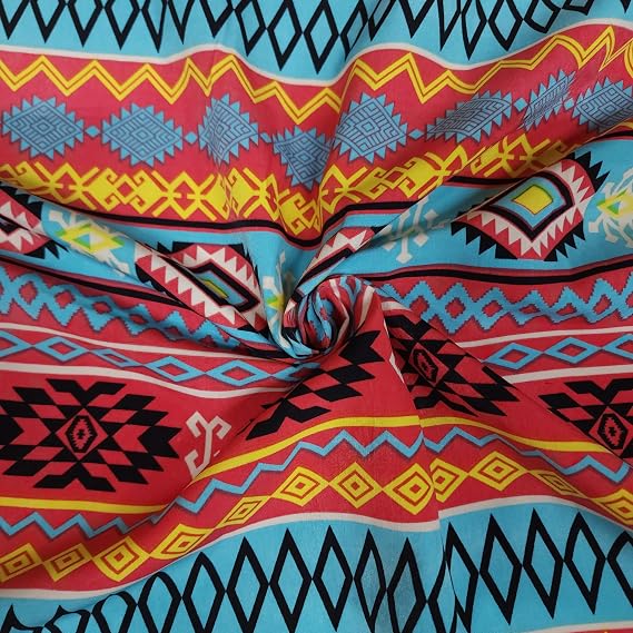 Native American Tribal Print Polyester Fabric, 90s Style, 57 in Wide, Sold by Yard