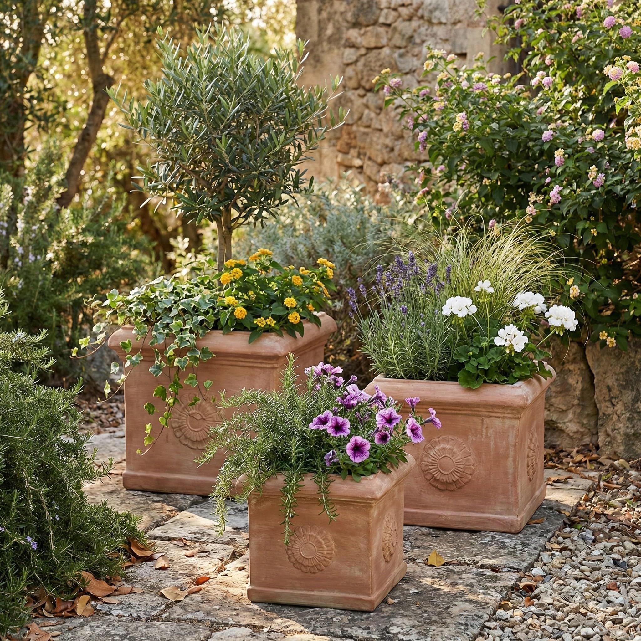 teramico Pot de Fleurs Cubo Con Rosone fabriqué à la Main en Terre Cuite d'origine résistant au Gel (25 cm)