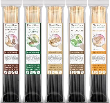 Earth and Wood Incense Sticks Variety Set Bulk 500 Pack Sampler 11" Sticks - 5 Bundles of 100 Sticks Per Bundle. Frankincense and Myrrh, Balsam and Cedar, Palo Santo, Patchouli, Sandalwood.