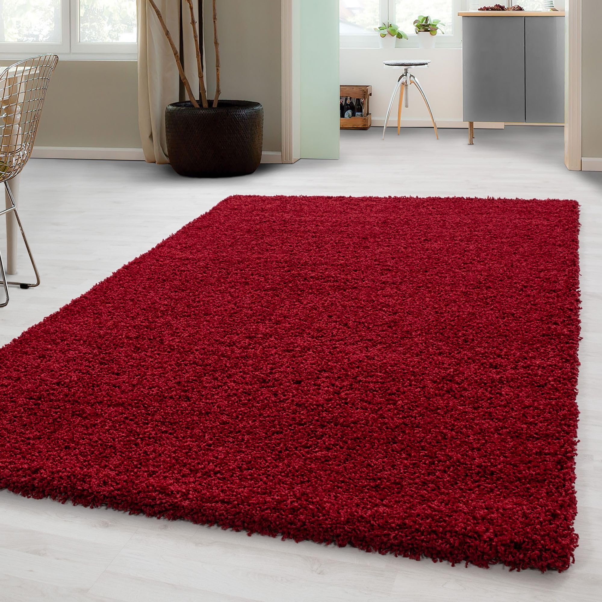 Carpetsale24 Alfombra de Pelo Largo para Salón Alfombra Roja Alfombras de Habitacion Sala de Estar Modernas Suave y Esponjoso, Alfombra 160 x 230 cm