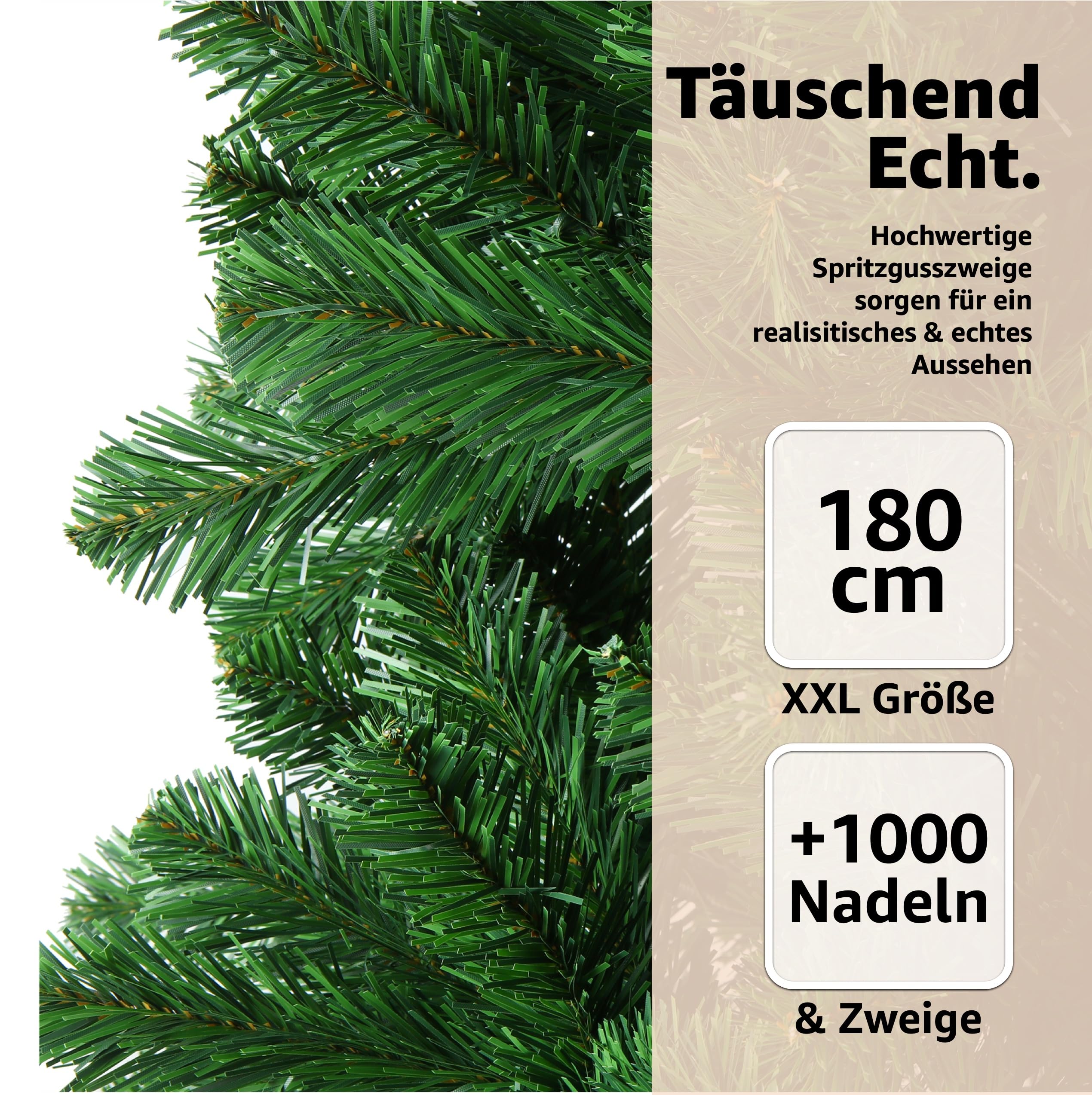 Albero di Natale artificiale verde 180 cm - Nordmanntanne sorprendentemente realistico & fedele alla natura - con supporto ((180cm-PREMIUM))