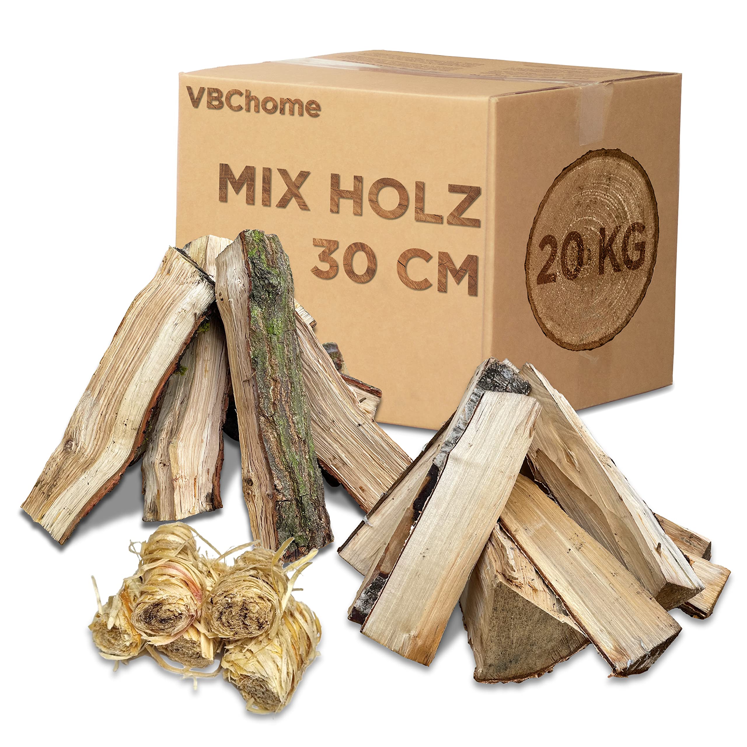 VBChome Legna da ardere in legno duro, quantità 20 kg, legno di quercia, pioppo, betulla, 30 cm, legno essiccato, legna da ardere, falò e stufe, legna da ardere, 10500 kg, legno naturale, pronta