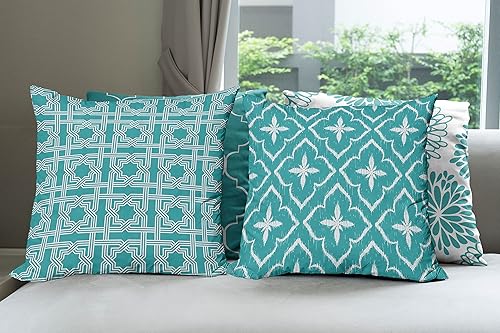 Miniatura 6 de Ambesonne Paquete de 4 fundas de cojín vintage, diseño monocromático, enrejado, cuadrícula, cuadrícula, cuadrícula, cuadrifolio y flores de dalia,