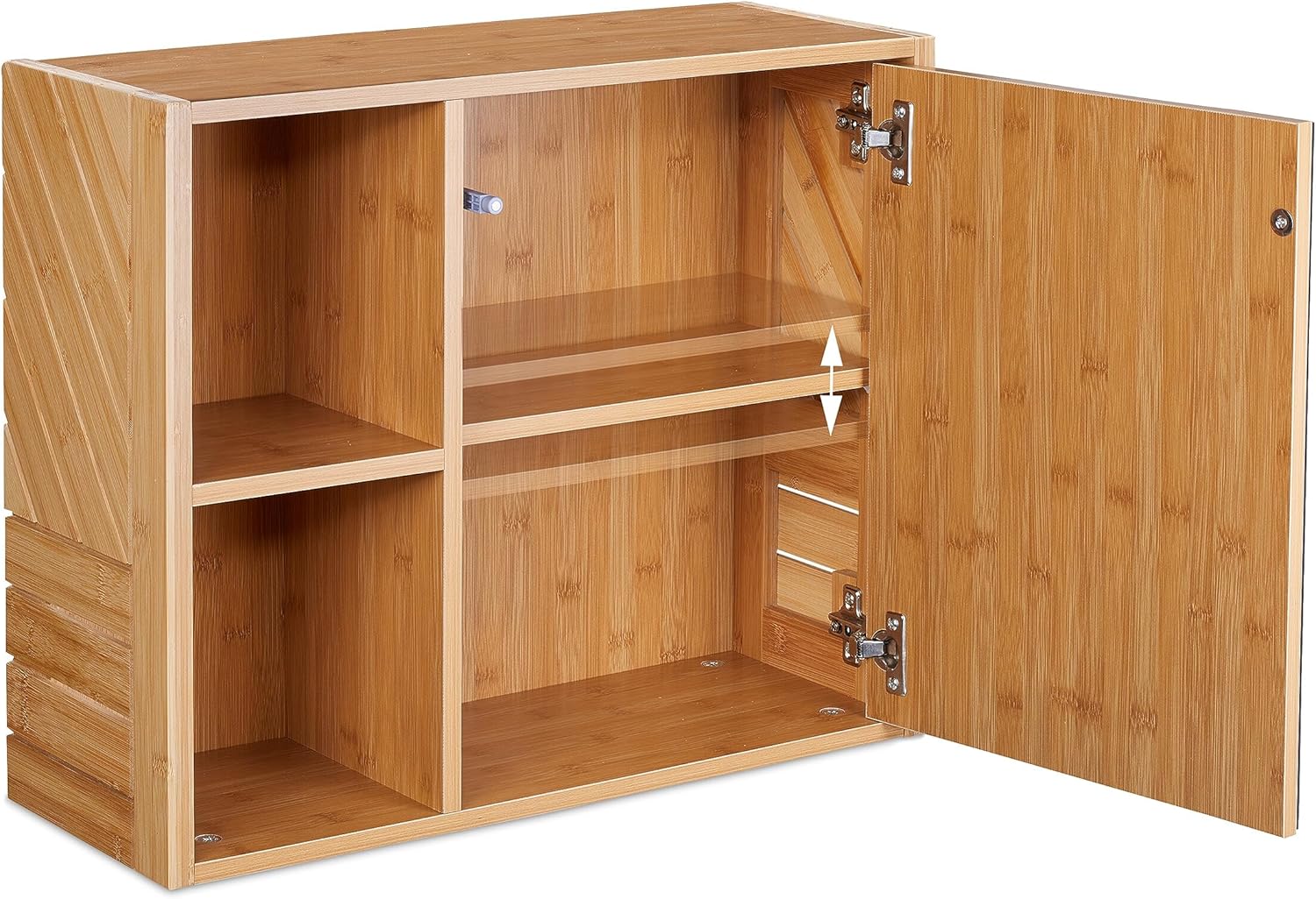Relaxdays Mirror Bathroom Cabinet, 2 Open Compartments, Storage Space with Door, HxWxD: 45 x 54.5 x 20 cm, Natural, Bamboo