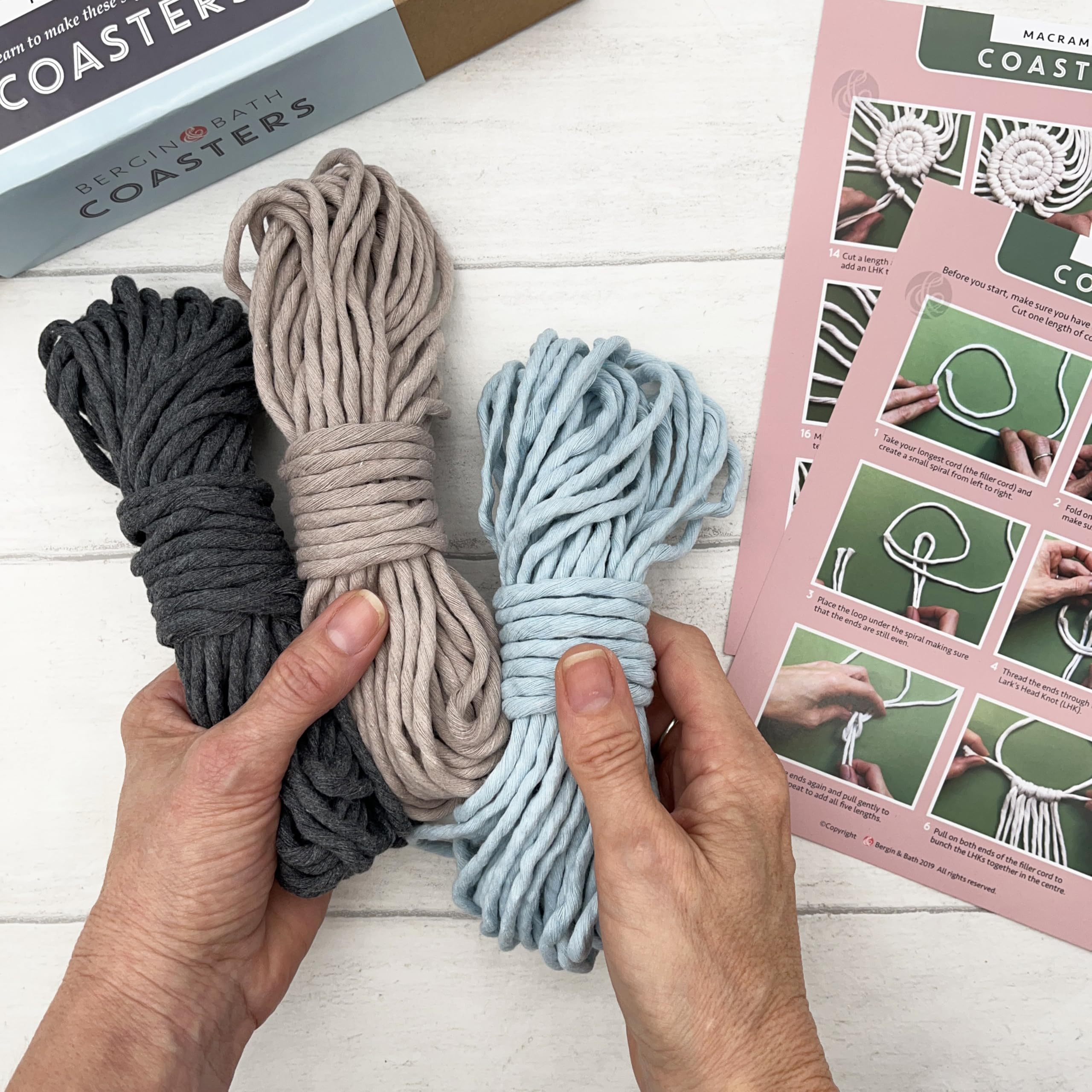 Bergin & Bath Macramé Kit Coasters. Learn to Make Three placemats in Blue - Image 3