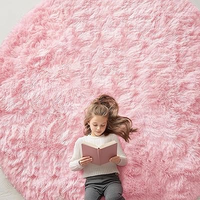 OLANLY Pink Round Rugs for Bedroom - Machine Washable, 7 ft Circle Area Rugs for Living Room, Soft and Fluffy Shaggy Carpet for Teen Girls and Boys, Nursery Rooms, Dorms, Home Decor Aesthetic