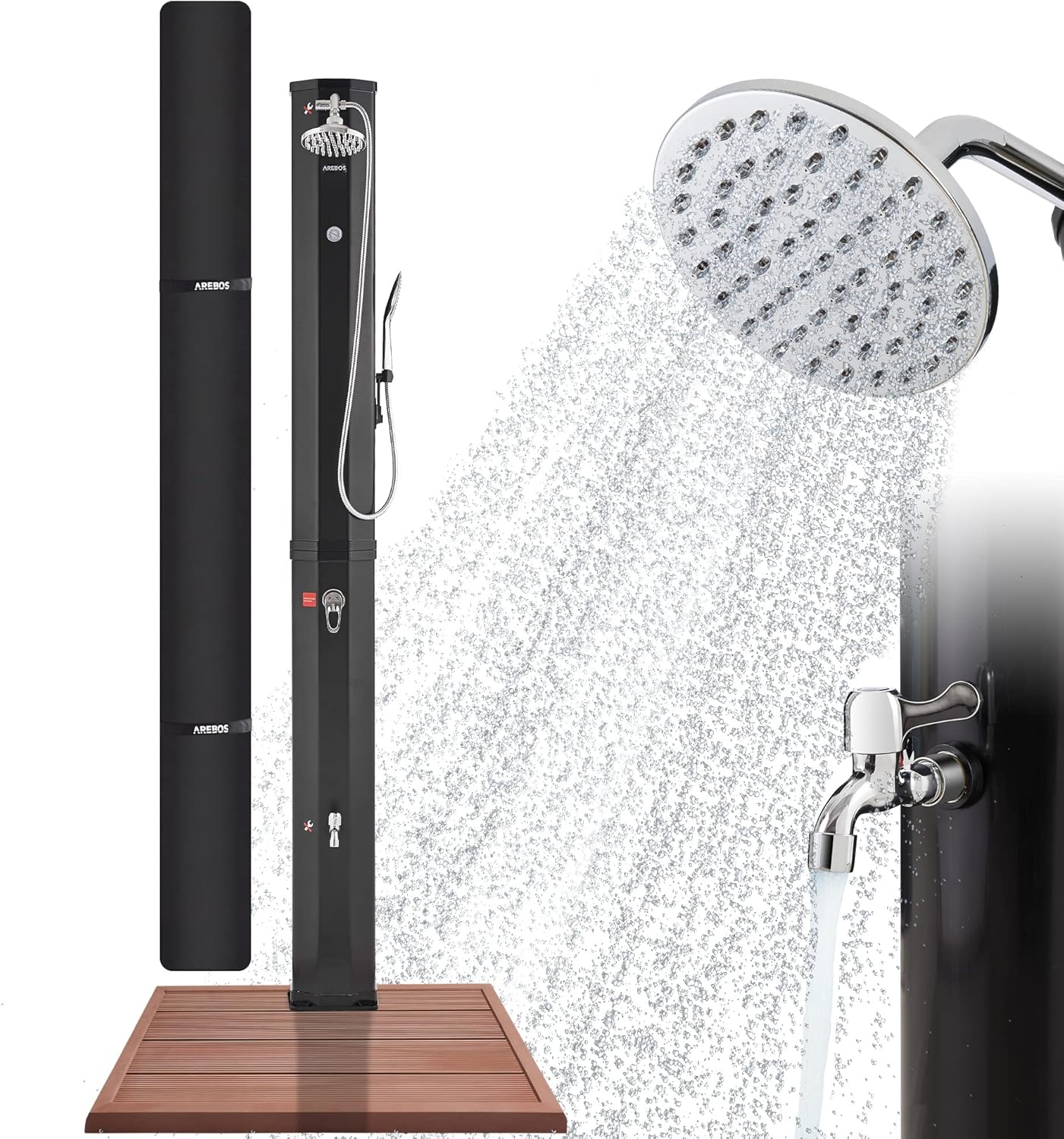AREBOS Douche Solaire 60L avec douchette & thermomètre Température