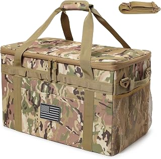 38L Tactical Camping Storage Bag with Axe Holder - Utility Tote Bag Camping Kitchen Organizer Trunk Organizer with Shoulder Strap