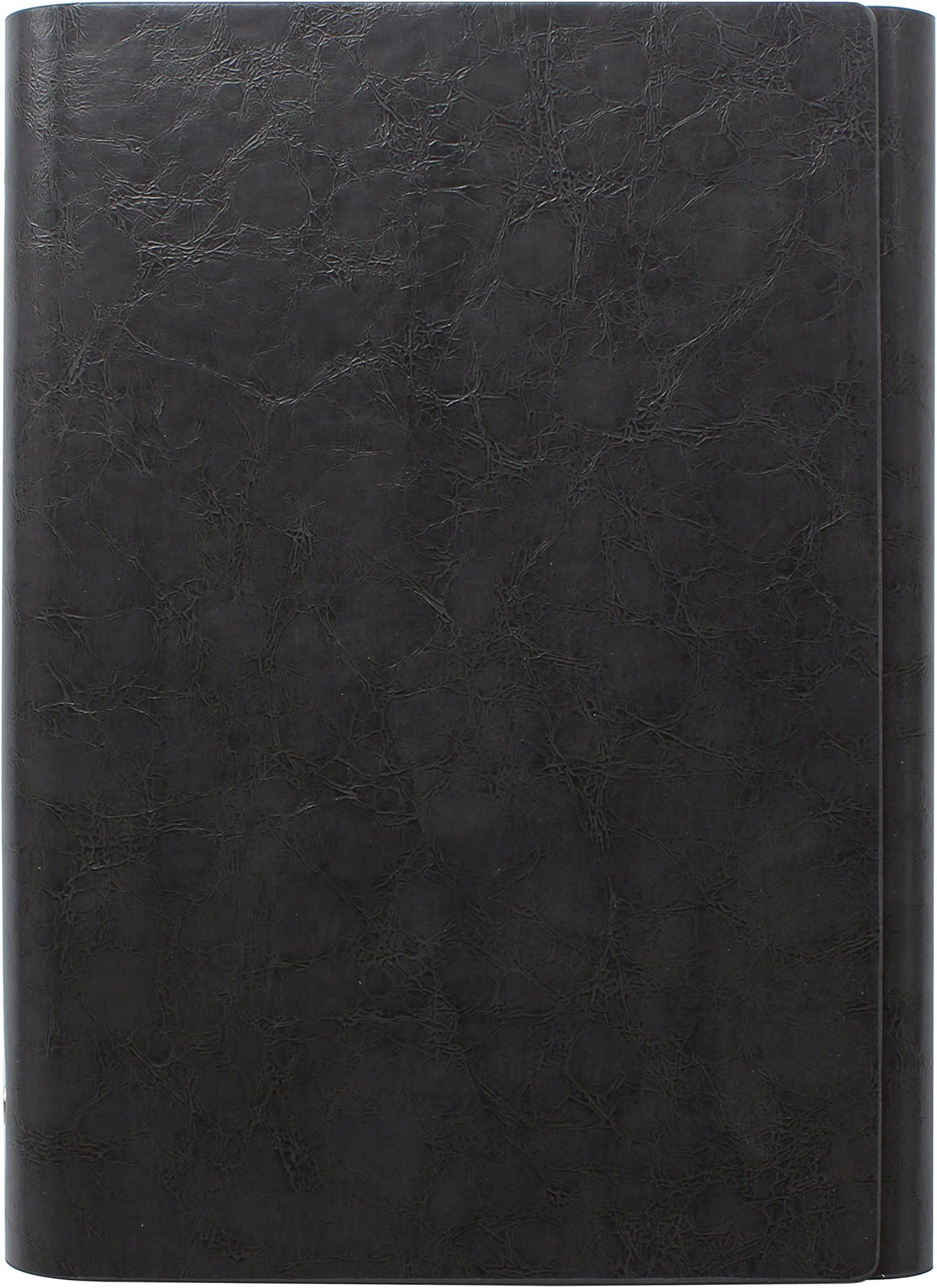 CYOS Premium Leather Three fold Notebook, Journal Hard Cover Refillable NoteBooks Loose Leaf Diary Notepad A5 with Pen Loop & Business Card Holder for Women Men Office Travel (black)