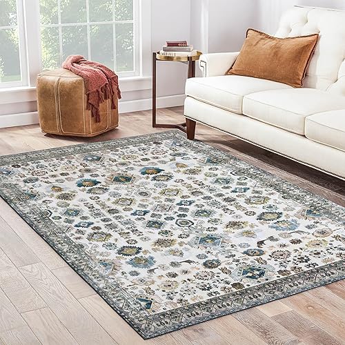 RUGSREAL Area Rug 8x10 Blue Persian Area Rug Vintage Distressed Rug Machine Washable Traditional Area Rug Kitchen Floor Cover Foldable Thin Rug Distressed Indoor Mat, Blue, 8x10 Feet
