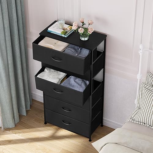 Miniatura 4 de Crestlive Products Cómoda para dormitorio con 6 cajones, cajonera alta con cajones, cómodas negras muebles de dormitorio, unidad organizadora de