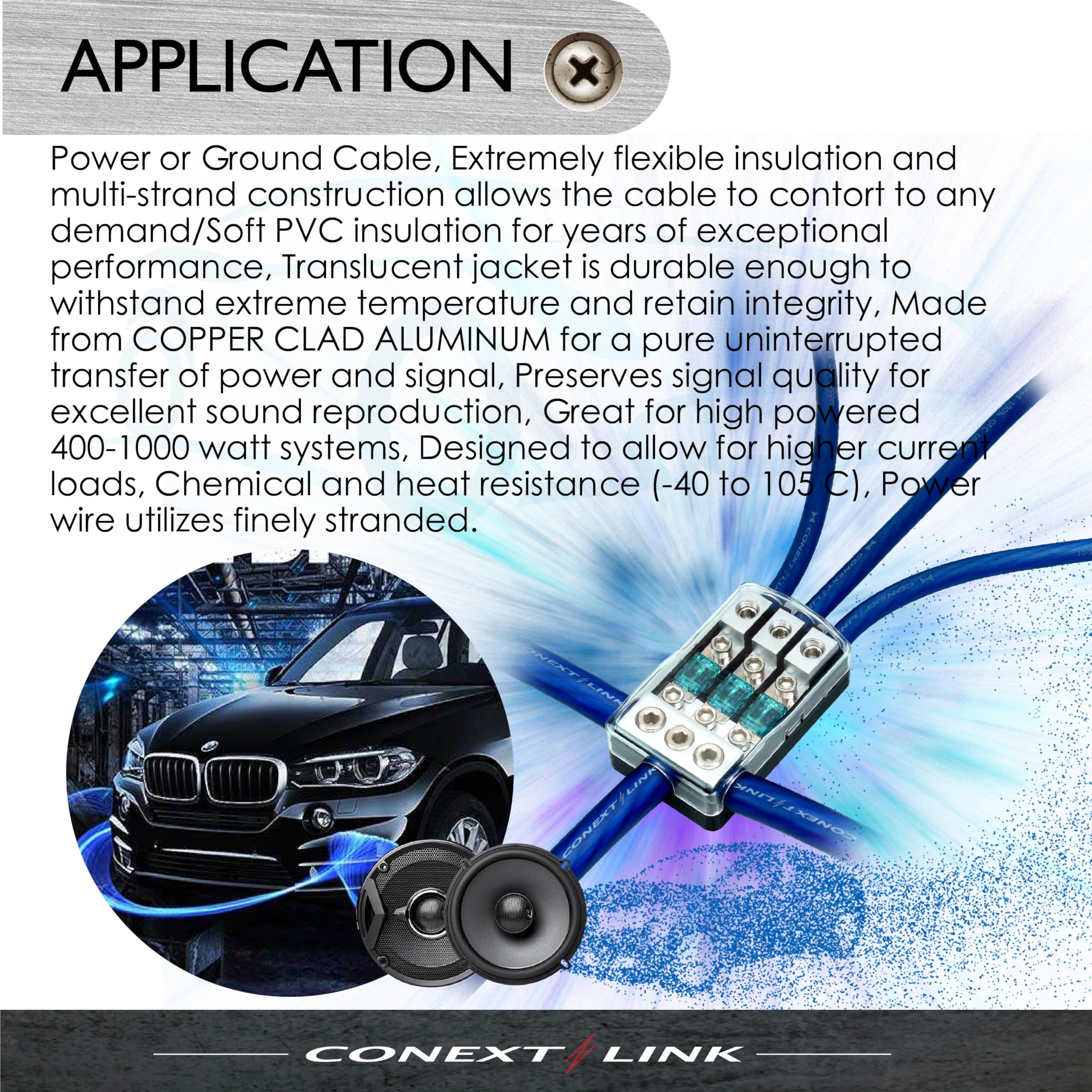 Conext Link Câble d'alimentation de batterie GA de 4,6 m AWG GA - Fil de terre rouge givré en cuivre OFC (10101)