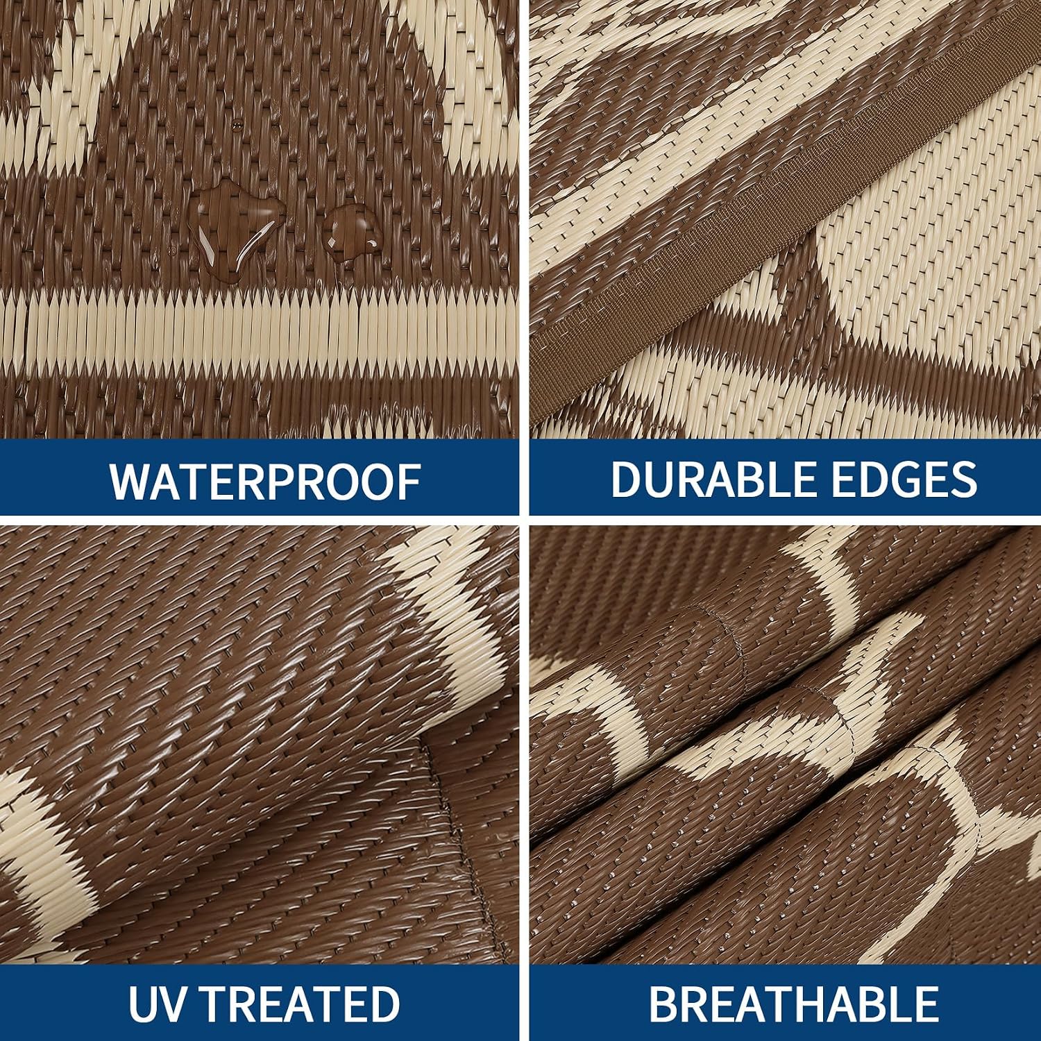GarveeLife Outdoor Rug 9x12 Outdoor Rug for Patios Clearance,Waterproof Mat,Large Outside Carpet,Reversible Plastic Straw Camping Rugs,Rv,Porch,Deck,Camper,Balcony,Backyard, Brown/Beige