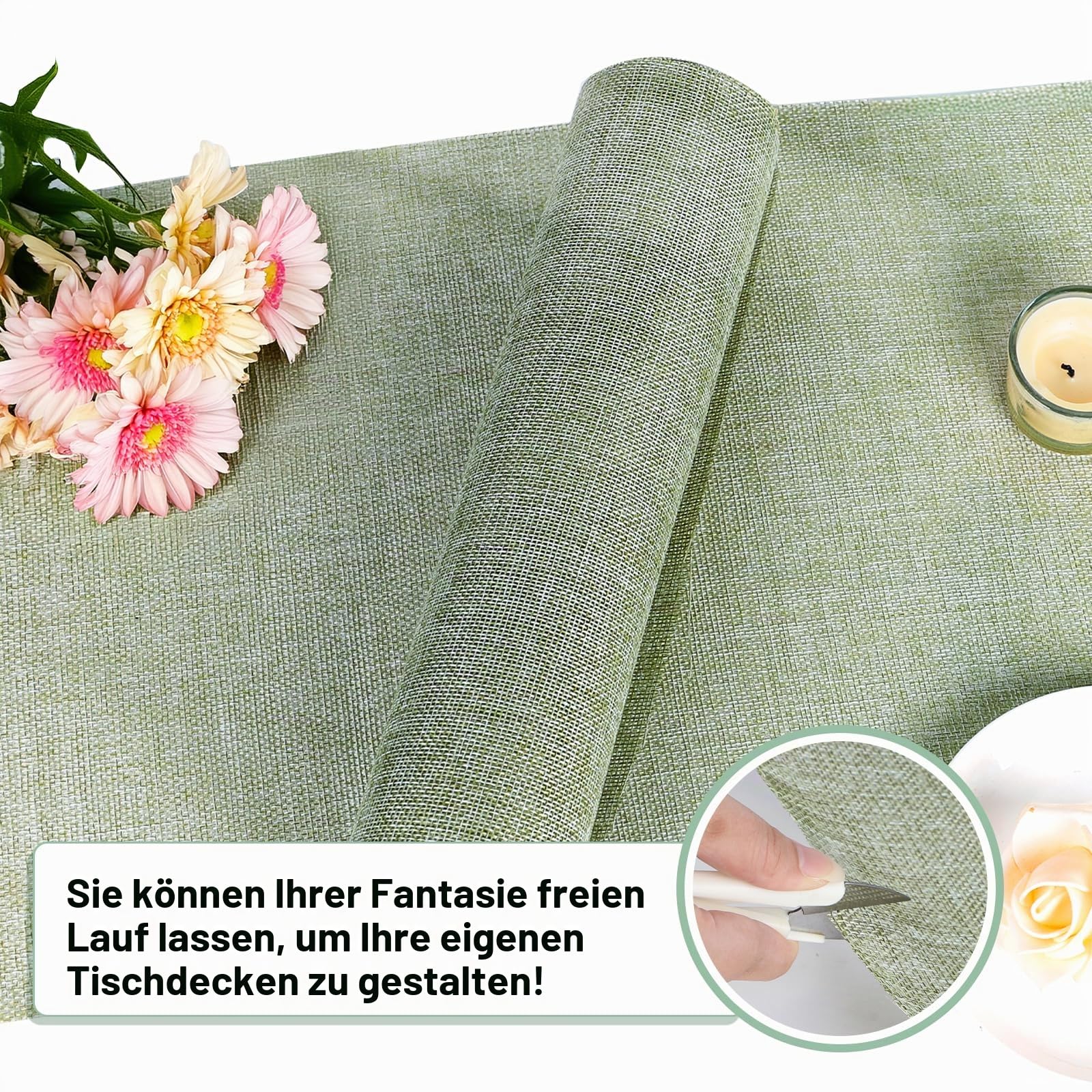 SWAWIS Tischband Grün Tischläufer Rolle 20cmx25M Tischläufer Grün Leinenoptik Tischband Hochzeit Geburtstag Vintagegrün für Tischdeko Hochzeit Geburtstag Taufe Deko Küche, Haushalt & Wohnen