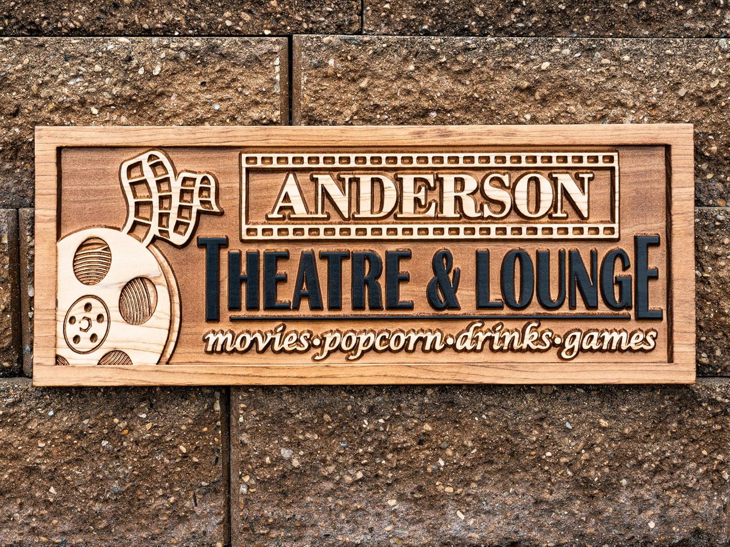 Personalized Wood Theater Film Sign | Home Movie Room Decor | Film Movie Lover Gift | Wood Name Signs, Custom Framed Marquee