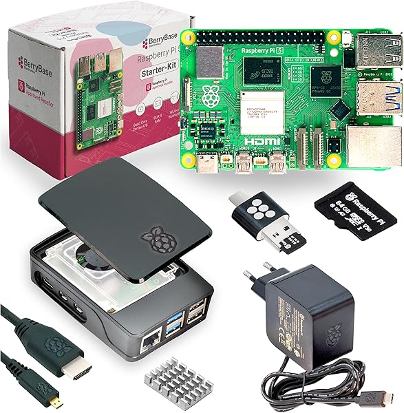 BerryBase Raspberry Pi 5 Starterkit (2GB RAM) – Offizielles Bundle mit Gehäuse, Netzteil 27W, MicroSD (vorinstalliert mit Raspberry Pi OS), HDMI-Kabel, Kartenleser & Geschenkverpackung