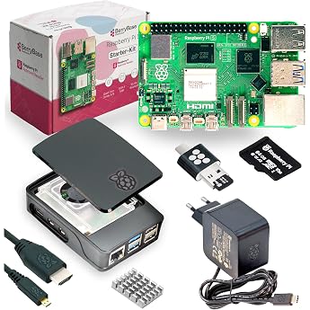 BerryBase Raspberry Pi 5 Starter Kit 1GB RAM - Official Bundle with Case Power Supply 27W MicroSD Pre-Installed with Raspberry Pi OS HDMI Cable Card Reader & Gift Box