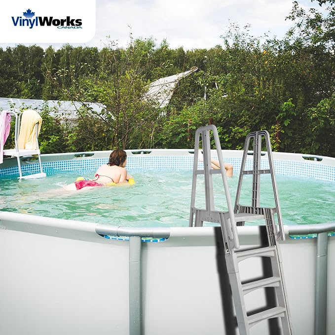 Escalera para piscina elevada de 48 a 56 pulgadas con bloqueo y barandas miniatura 2