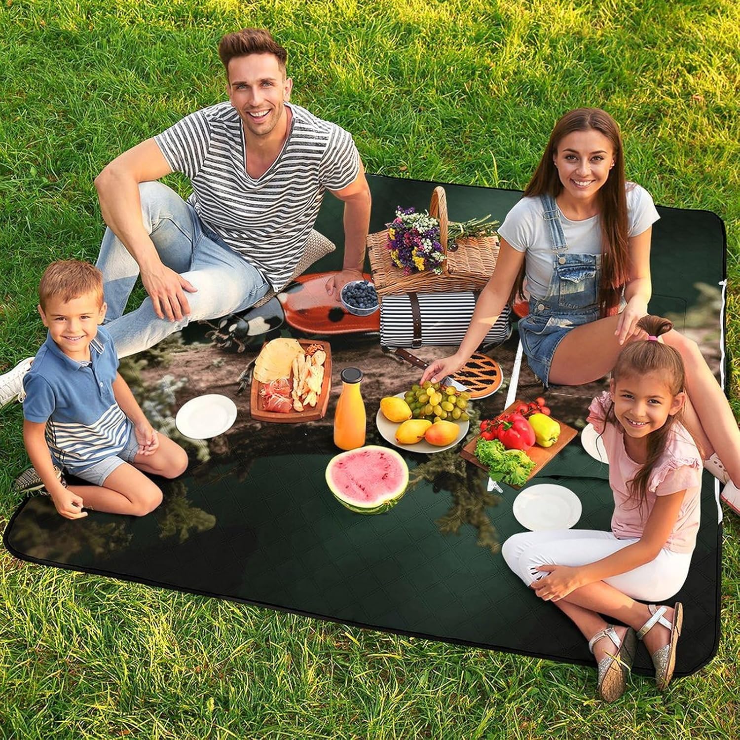 Ladybug Picnic Blanket 150x150cm, Foldable 2-in-1 Picnic Mat and Tote Bag Portable Waterproof Beach Mat Sandproof Outdoor Blanket for Park, Hiking, Beach, Camping, Travel