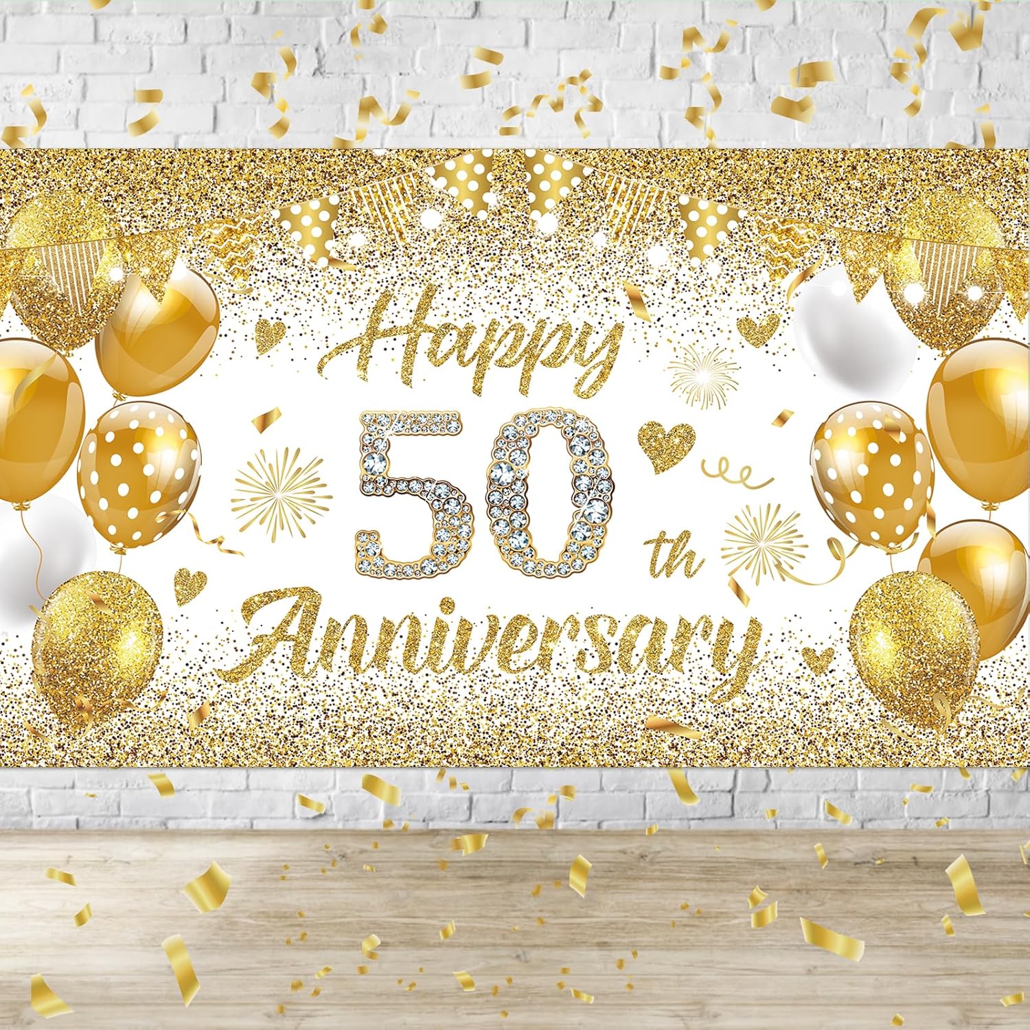 Amazon.com: 50th Wedding Anniversary Banner Decorations, White Gold ...