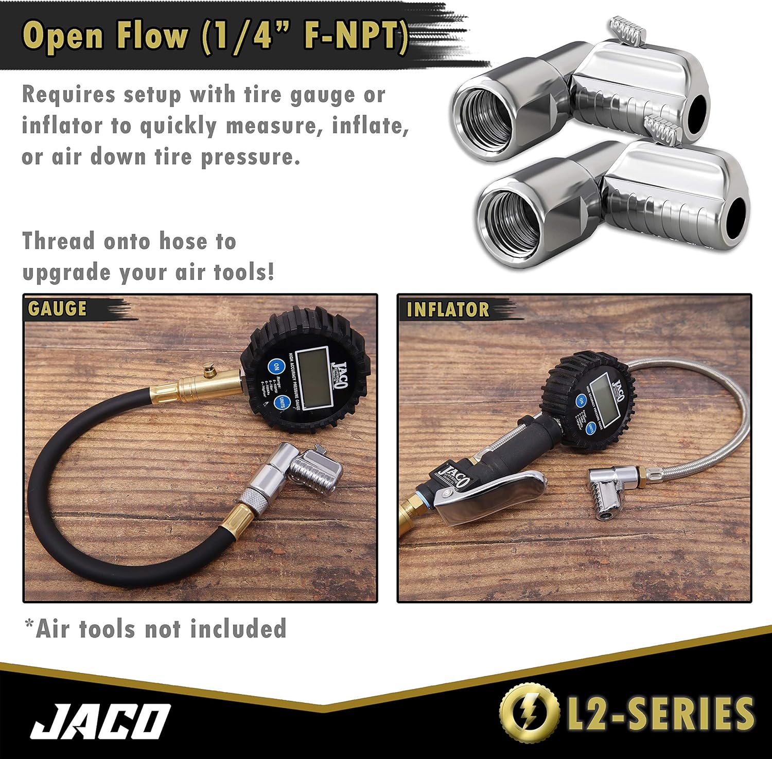 JACO Lightning L2-Series Tire Air Chuck - 1/4" F-NPT | Open Flow (2 Pack) : Automotive