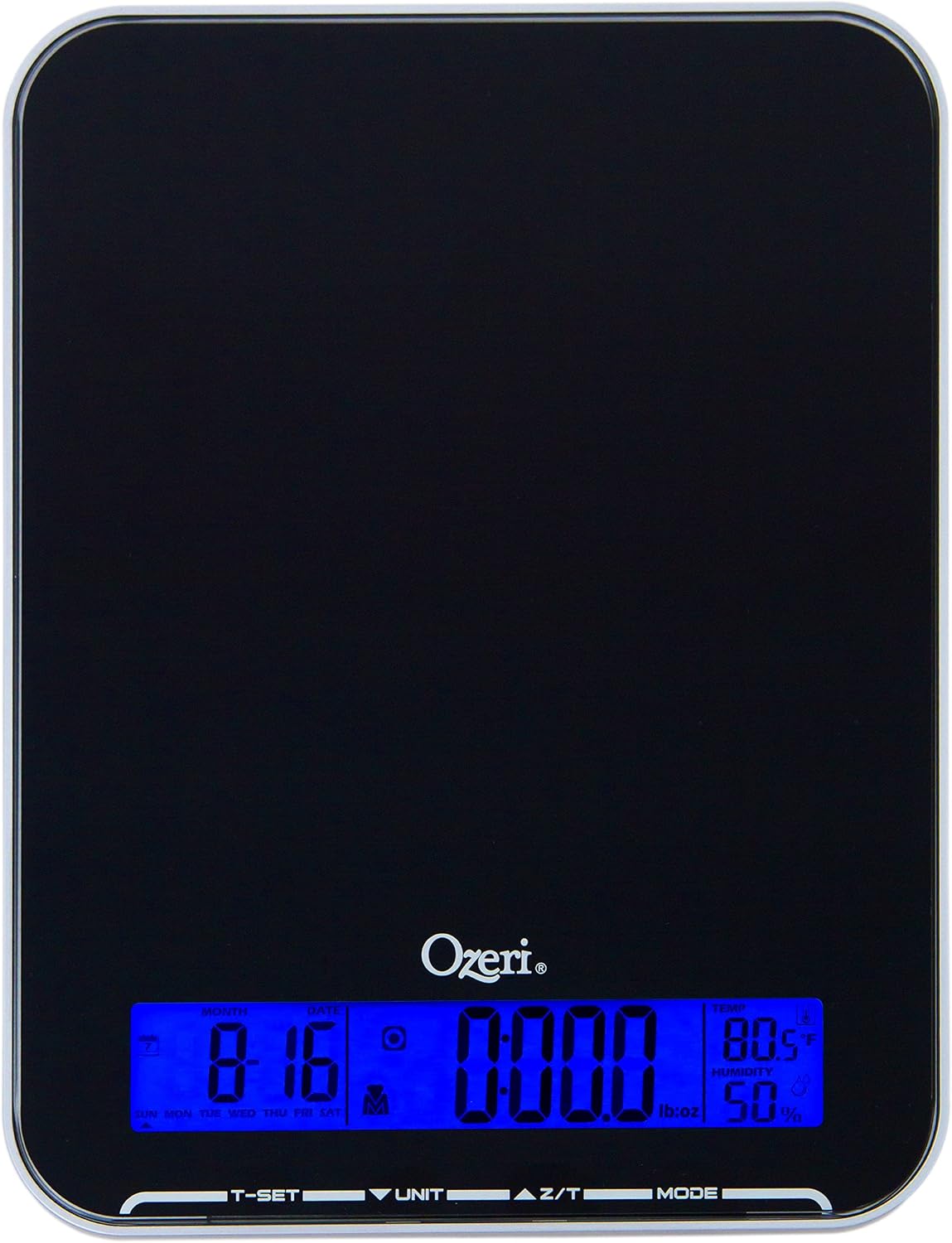 Top-down view of the Ozeri ZK20 scale with display