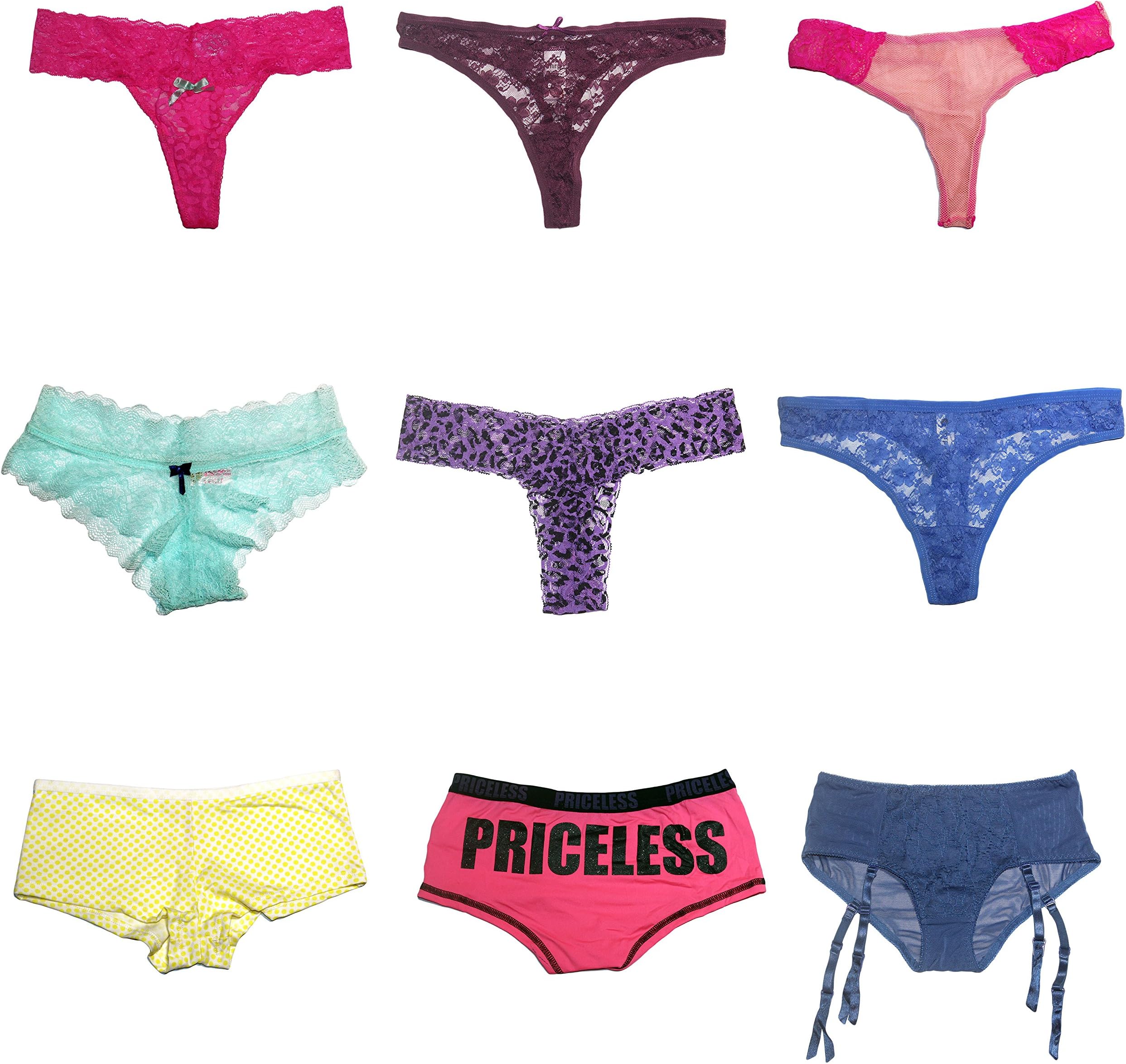 Ageless 17 Sexy Lingerie Pack Of 9, Surprise Grab Bag Womanโs Underwear, Mixed Styles Of Boyshorts, Thongs, High Waist Panties, and Hipster Briefs - Mixed Colors