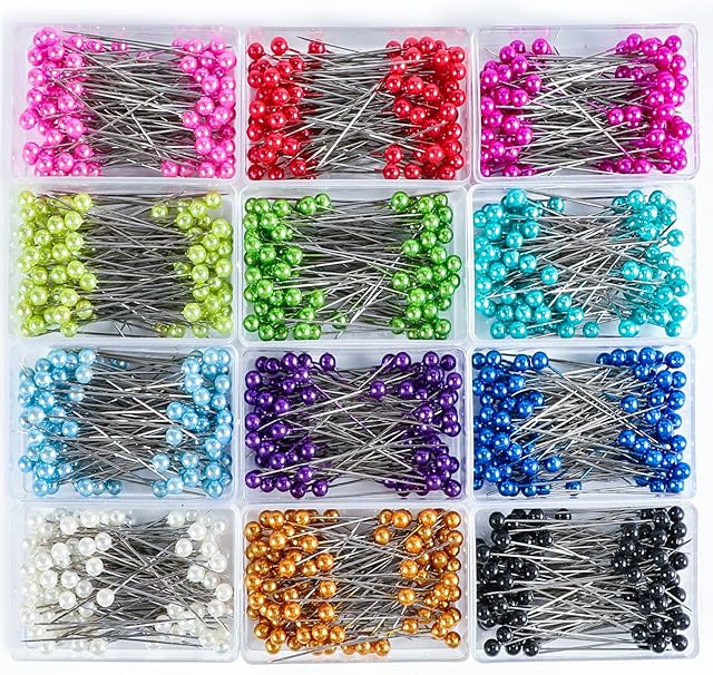 AIEX 1200 Pieces Sewing Pins Multicolor Head Pins Straight for Dressmaker Jewelry Decoration Sewing Projects(1.57inch)