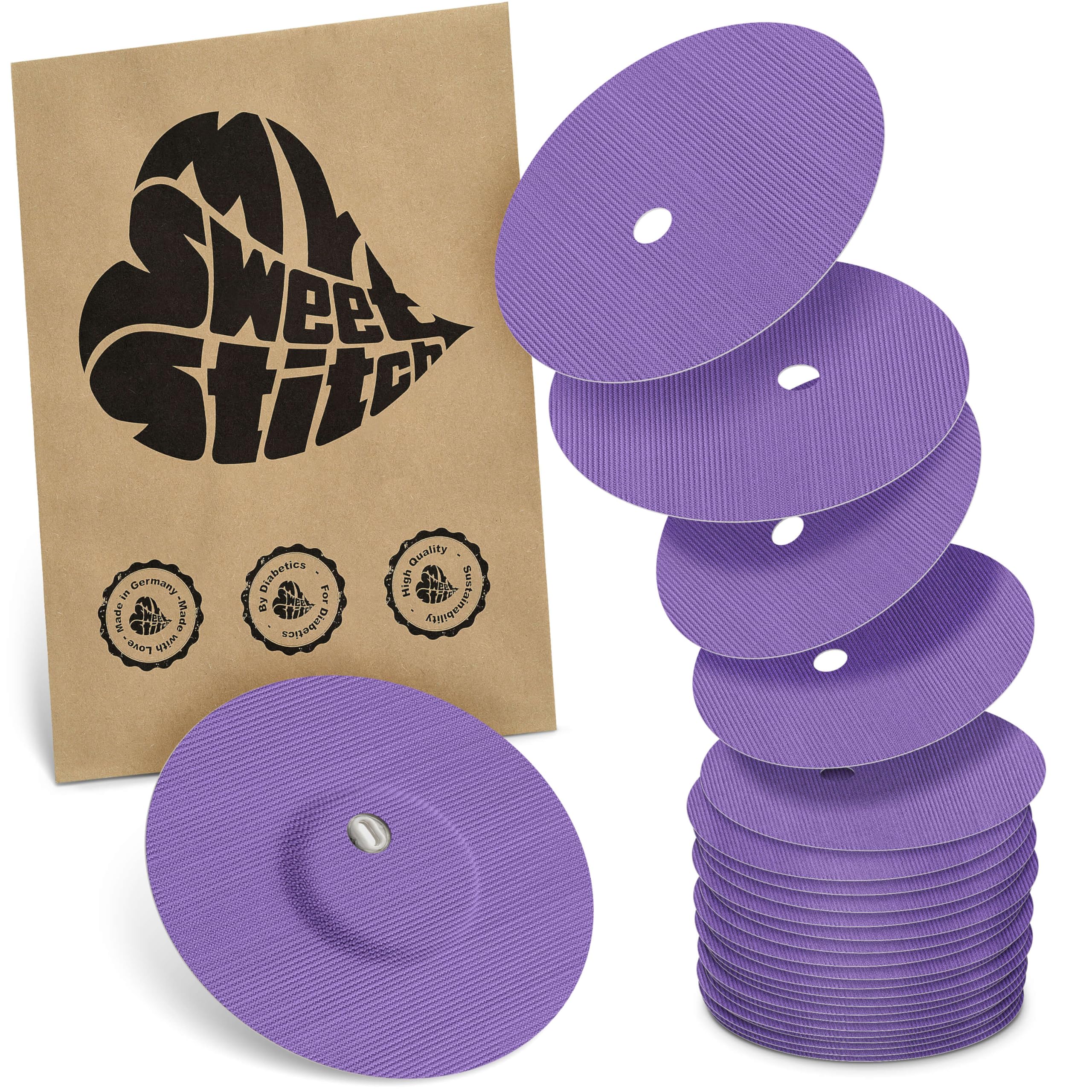 MySweetStitch, 25 x Freestyle Libre 3 Round Patches with Ventilation Hole, Overpatch diameter 60mm, Waterproof, Breathable