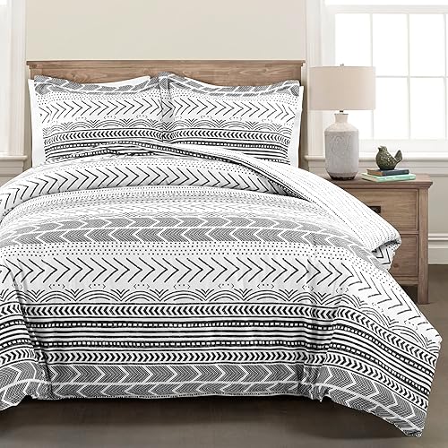 Vista 10 de Lush Decor Hygge Geo - Juego de ropa de cama de 3 piezas con diseño a rayas, tamaño King, color marfil Marfil,Naranja quemado,Gris y blanco,Azul