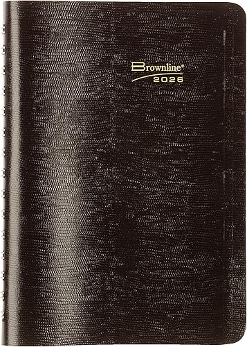Brownline® 2026 Essential Daily/Monthly Planner, Appointment Book, 12 Months, January to December, Twin-Wire Binding, 8" x 5", Black (CB634W.BLK-26)