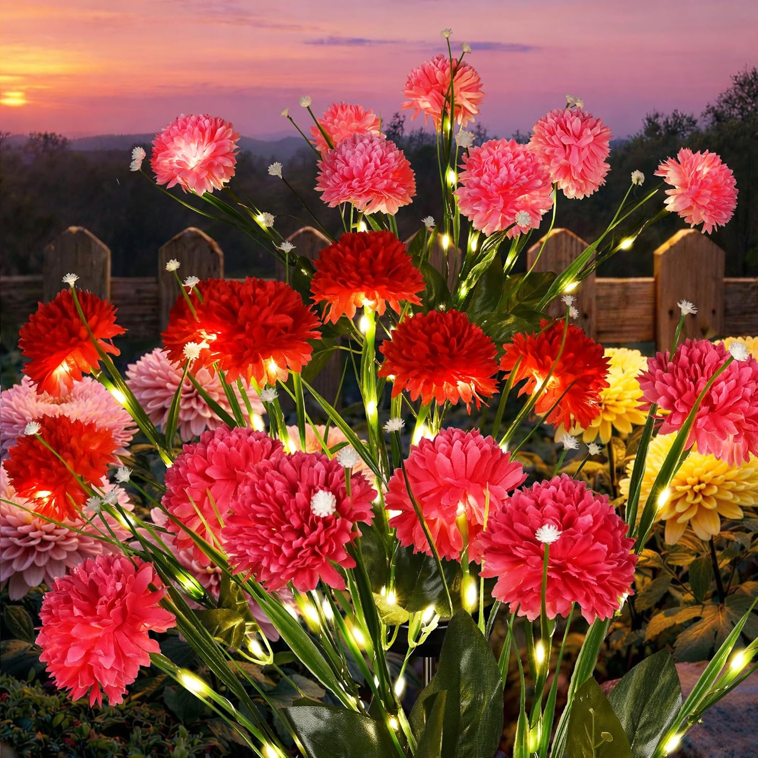 GIGALUMI Solar Lights Outdoor for Garden Decor, 3 Pack Solar Flower Lights Waterproof, 2 Lighting Modes 21 Chrysanthemums for Pathway,Yard, Patio Decoration, Gardening Gifts for Women (Muiltcolored)