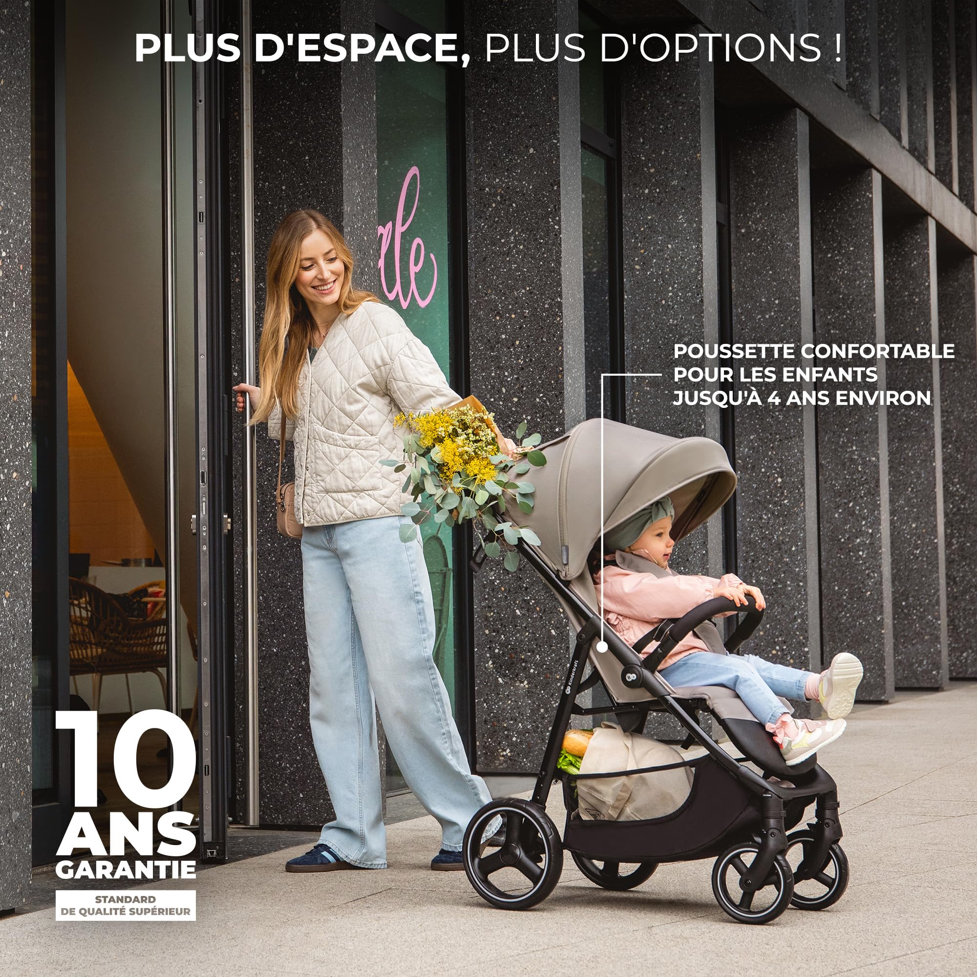 Kinderkraft TRIG 3 Poussette Canne, Légère, Position Allongée, Suspension 4 Roues, Pliable, Harnais réglables à 5 points, Repose-pieds, Jusqu'à 25 kg, Noir