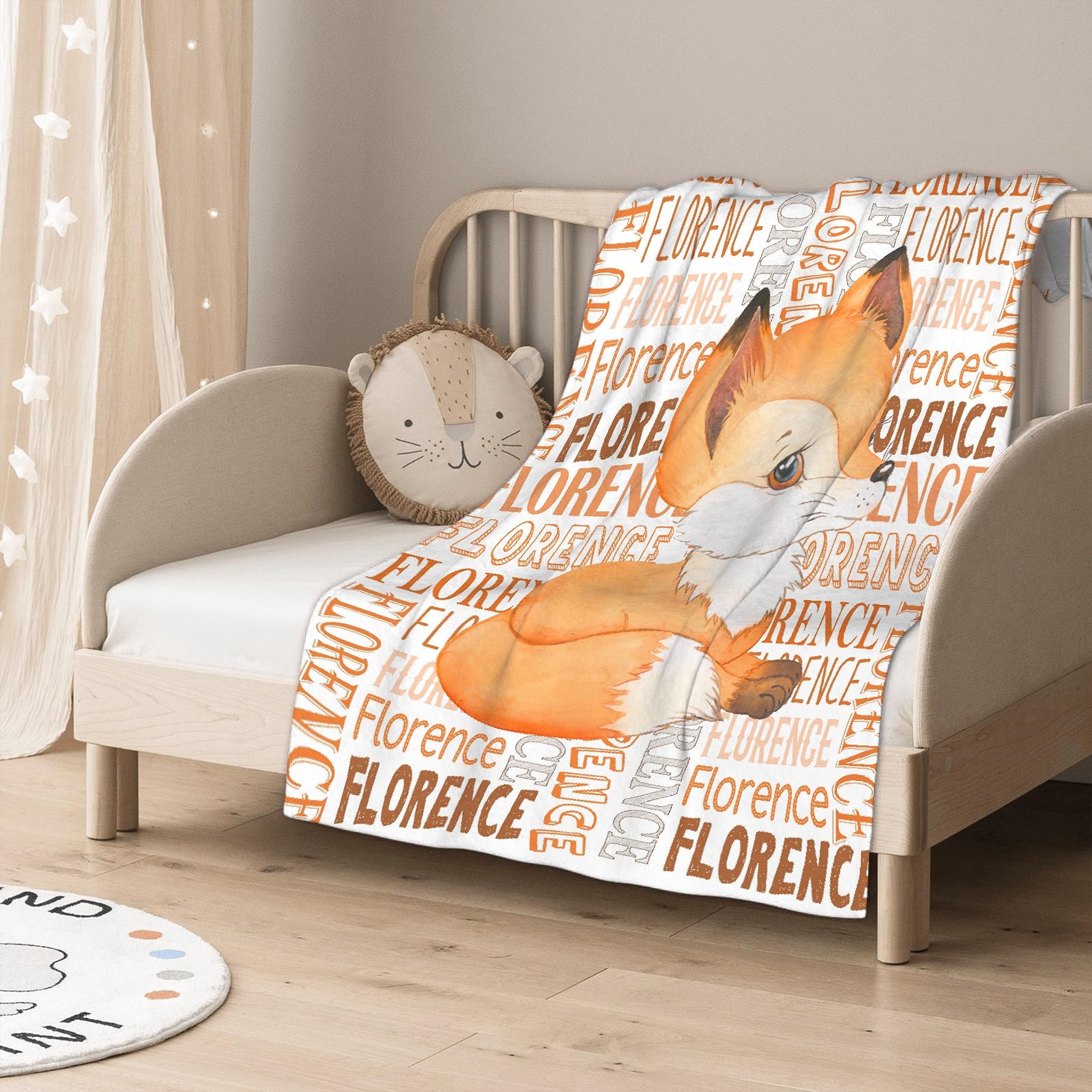 Personalized Fox Baby Blanket - Custom Name Blanket For Girls, Soft Flannel Fleece, 30x40 Inches, Perfect Baby Shower Gift - View #5