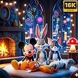 Evening Relaxation with Mickey Mouse, Tom, Fireplace, and Fireworks