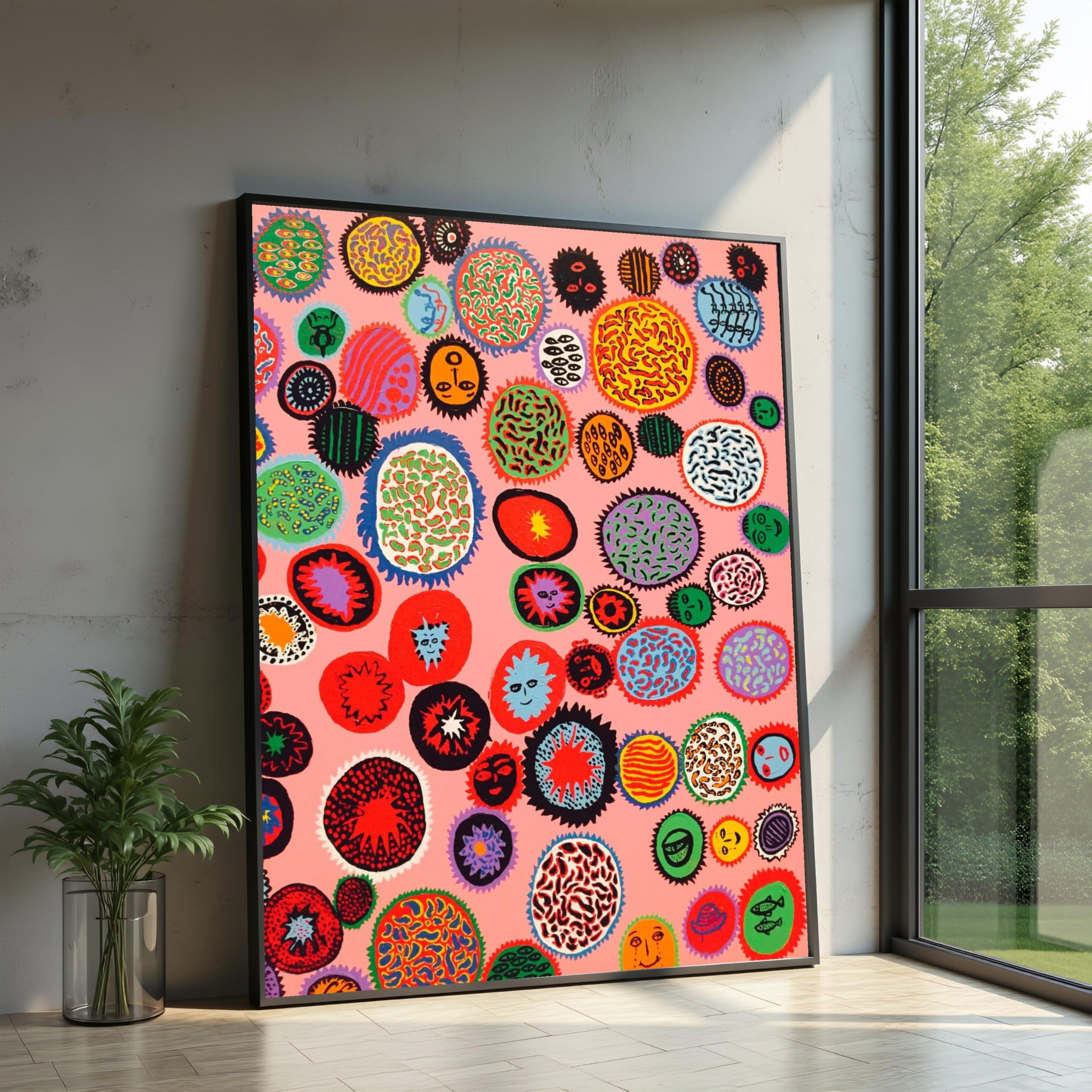 XINBAO Yayoi Kusama Canvas, Colorful Abstract Circles Wall Art, Modern Pop Art Decoration, Playful Home Canvas Print Painting(50x70cm/Frameless)