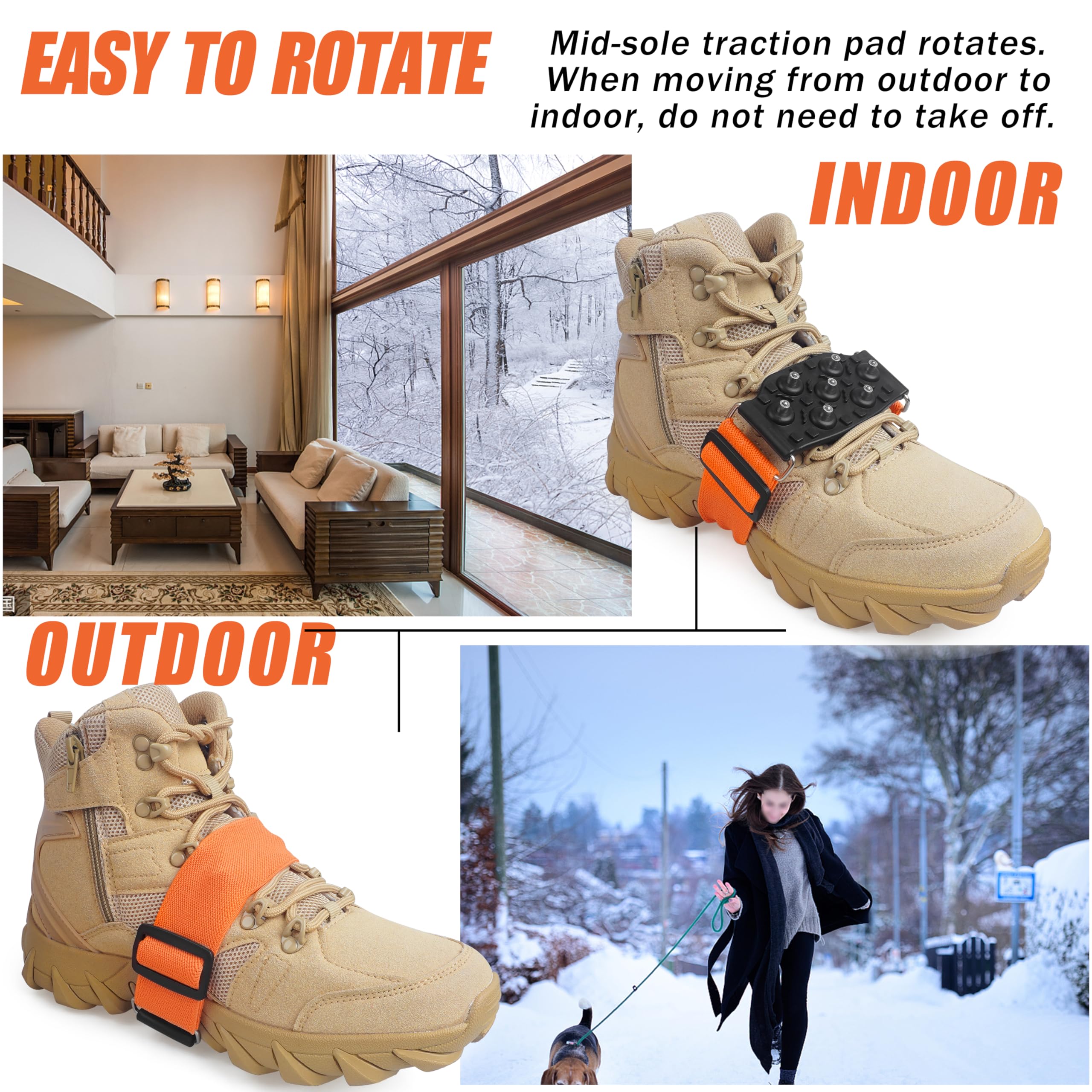 Ice Cleats Midsole Snow Traction Cleats for Walking on Snow and Ice Anti Slip Crampon with Adjustable Straps 7 Tungsten Studs for Secure Grip Anti Slip Crampons for Walking Jogging Hiking